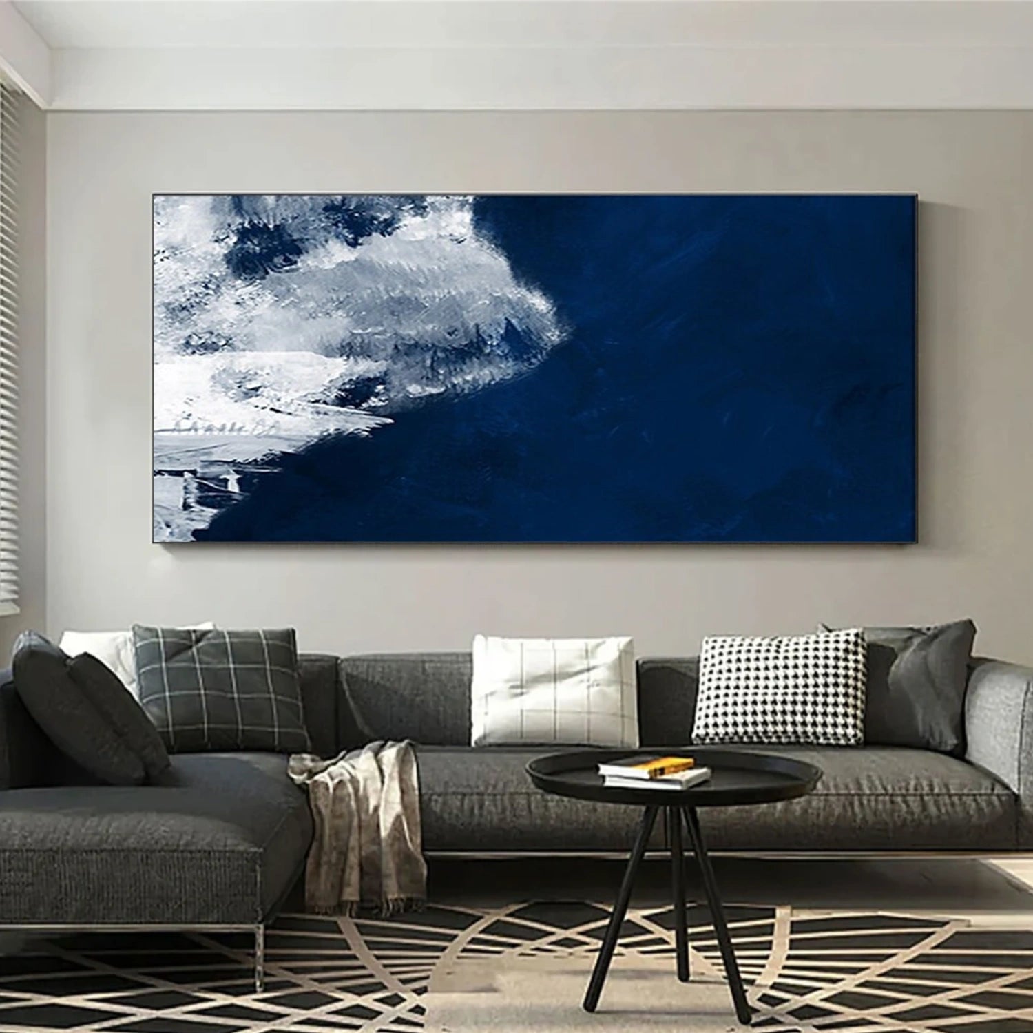 Blue Minimalist Textured Canvas Art #MM344