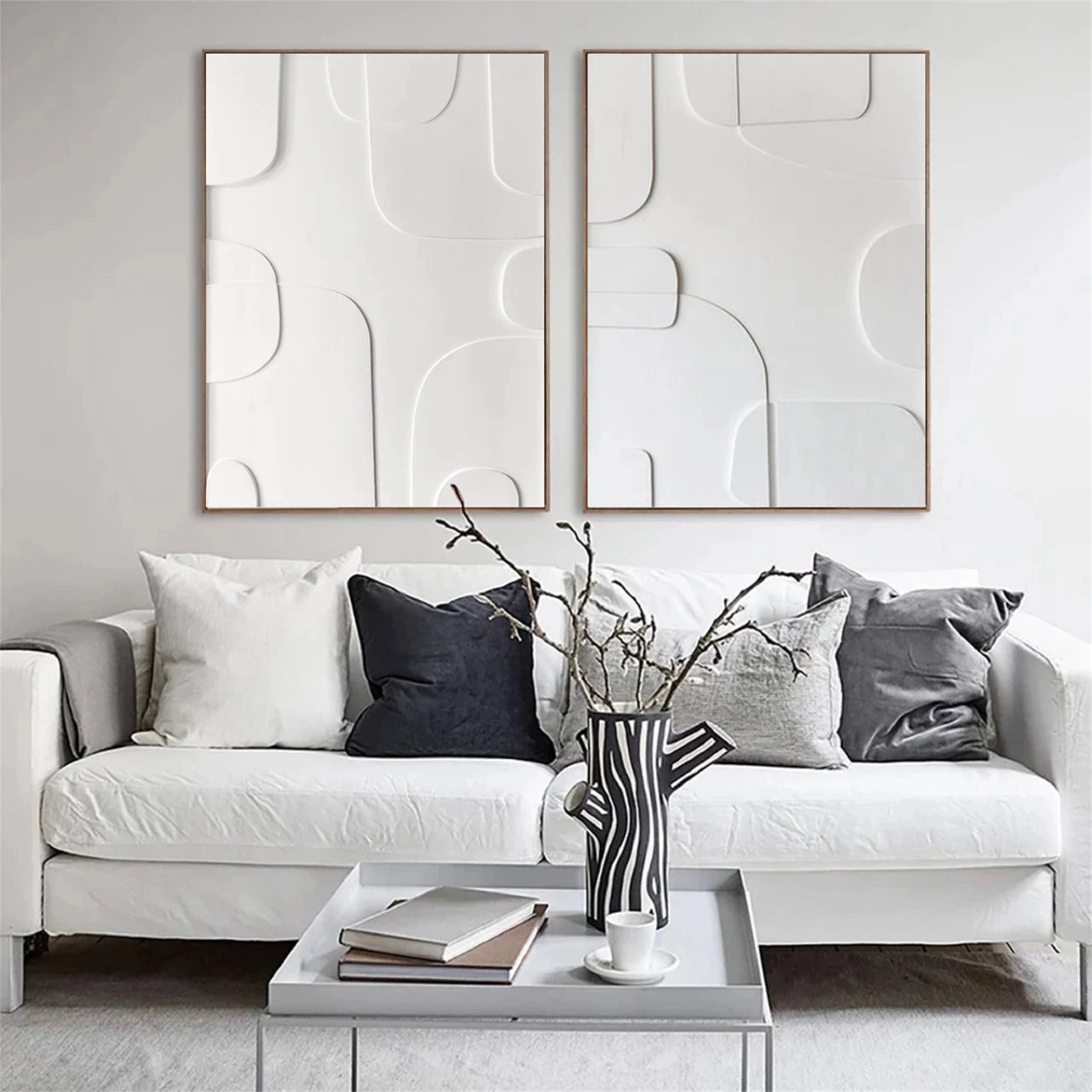 White Minimalist Textured Paintings Canvas Set of 2 #MM147