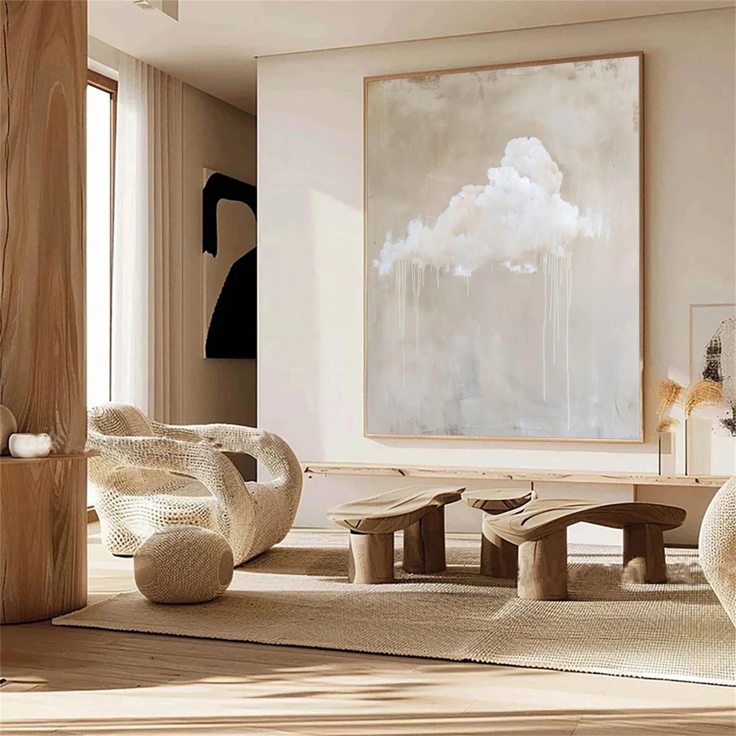 White & Brown Sky Abstract Canvas Art #OS 322