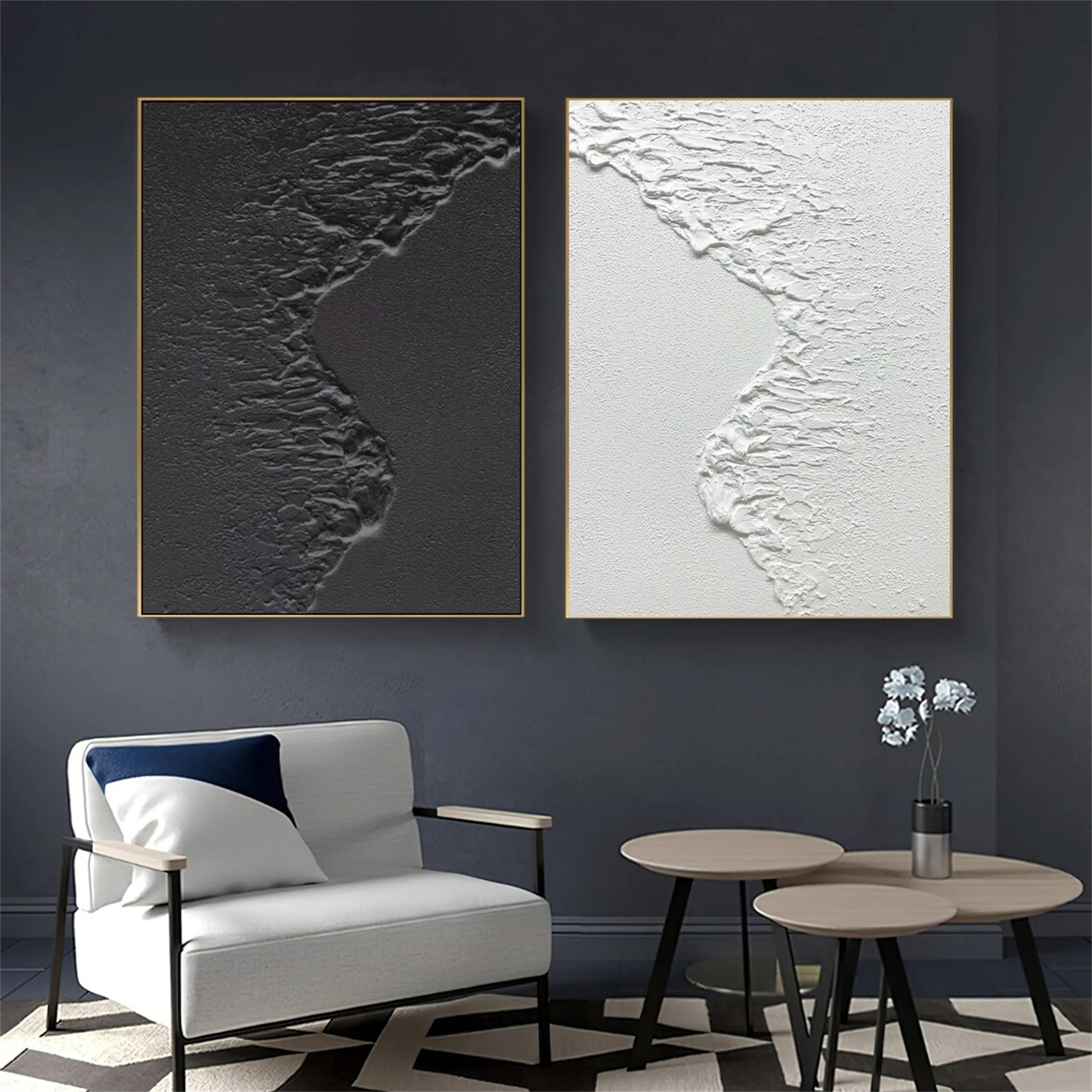 Ocean Waves Minimalist Textured Wall Art Set of 2 #MM182
