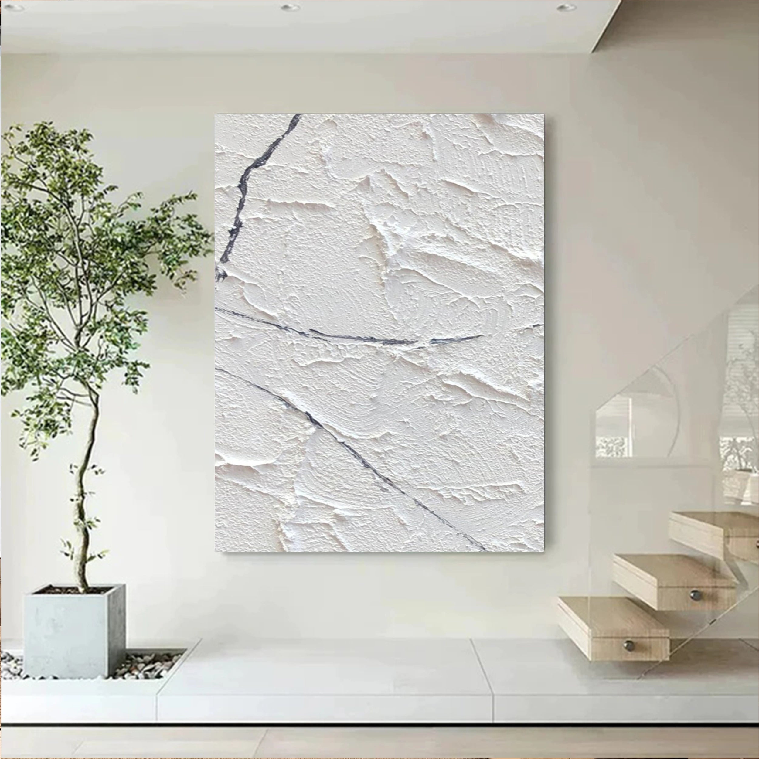 White Minimalist Textured Painting Canvas #MM142