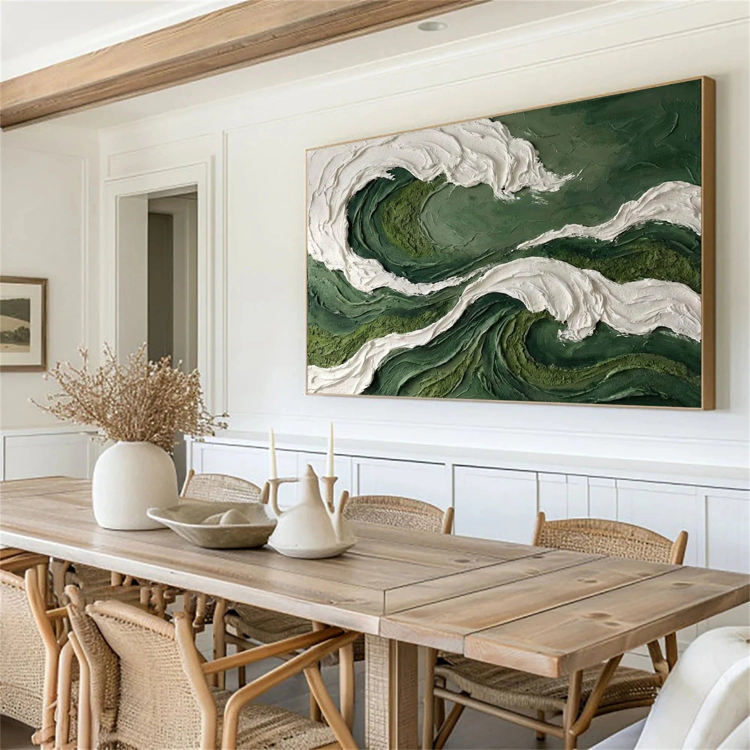 Green & White Abstract Texture Wall Art # AB681