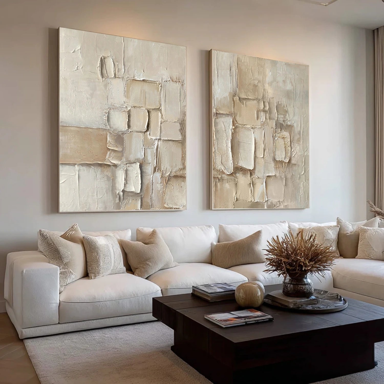 Beige Abstract Textured Set of 2 Wall Art #AB 572