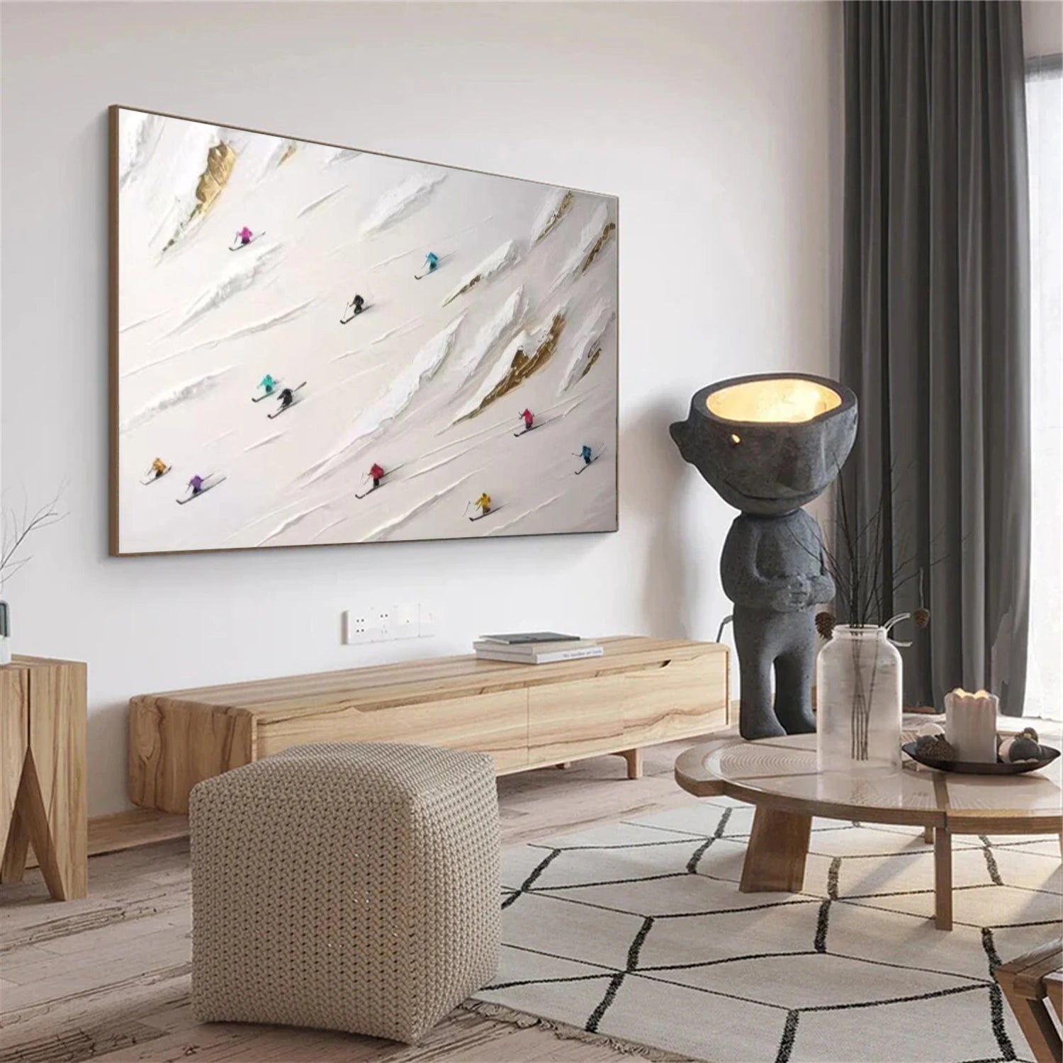 Skiing Sport Art Textured Painting Canvas # SA034