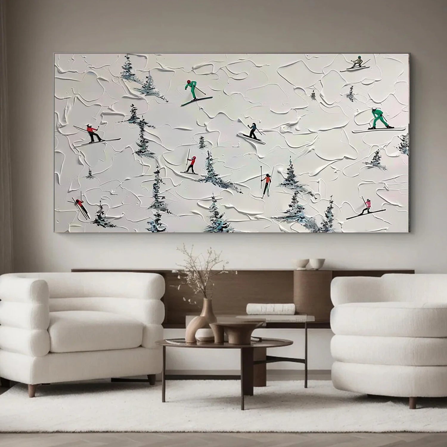 Skiing Sport Art Textured Painting Canvas # SA072