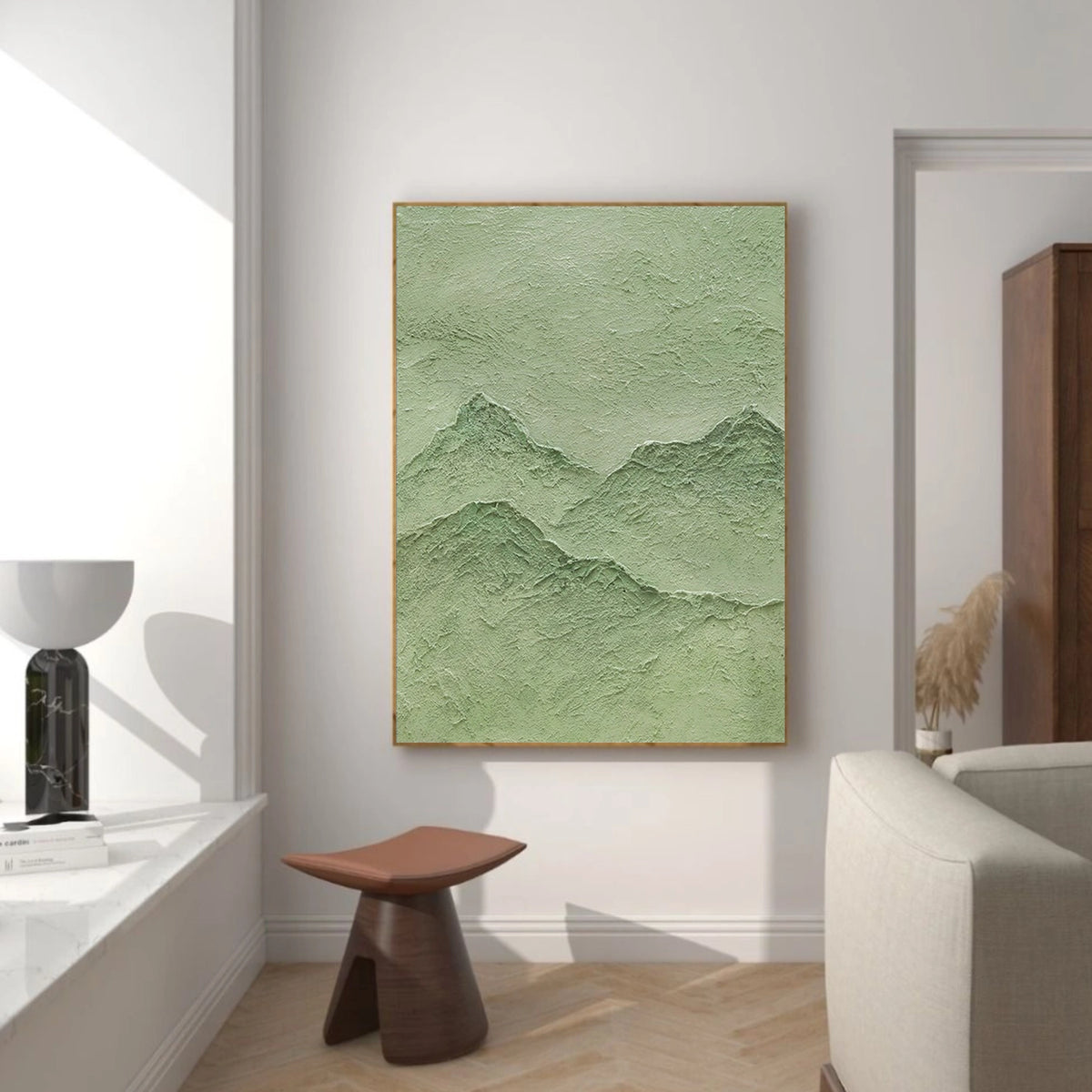 Green Minimalist Mountain Textured Canvas Art #MM349