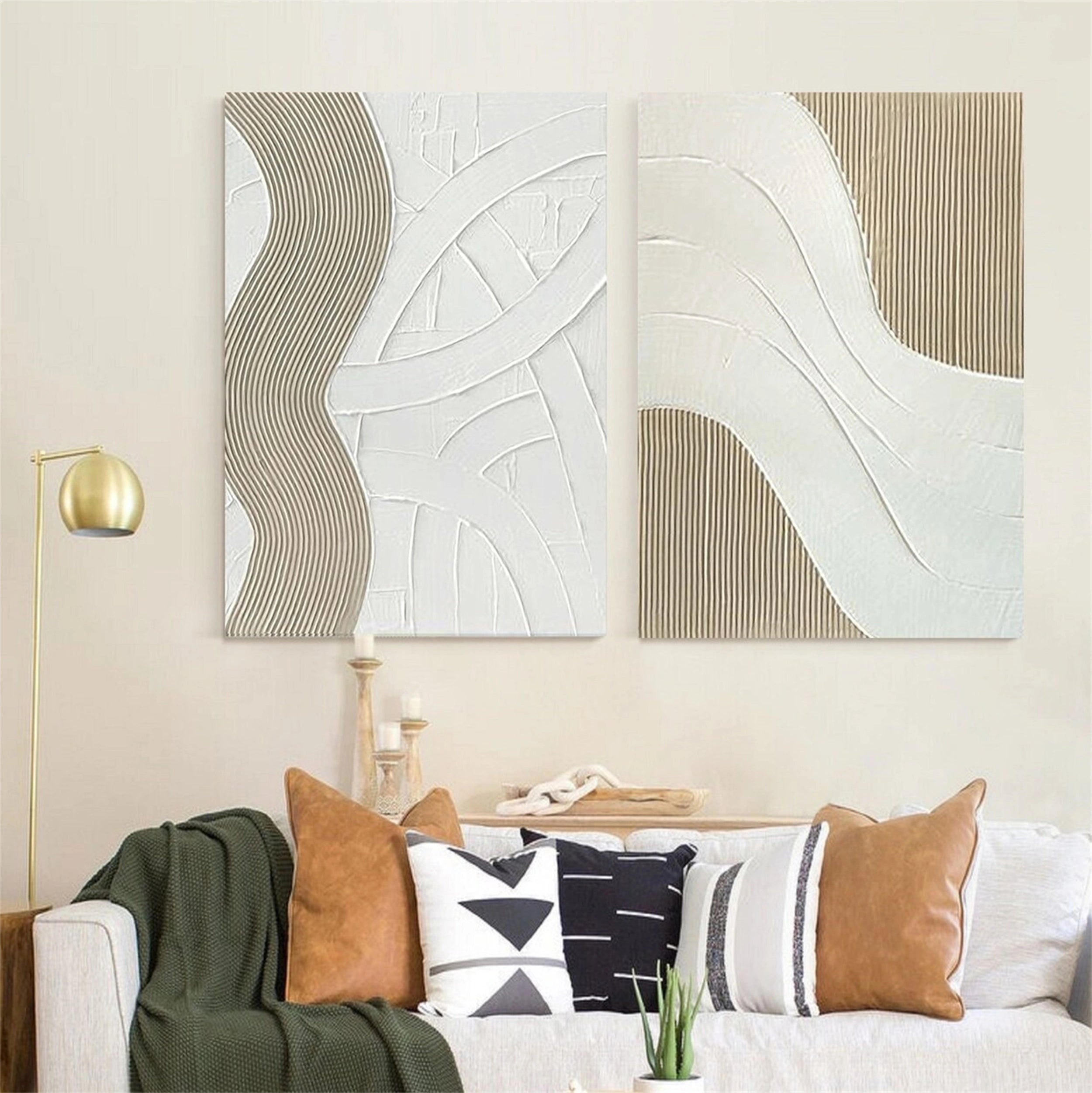 Beige & Brown Abstract Set of 2 #BB077