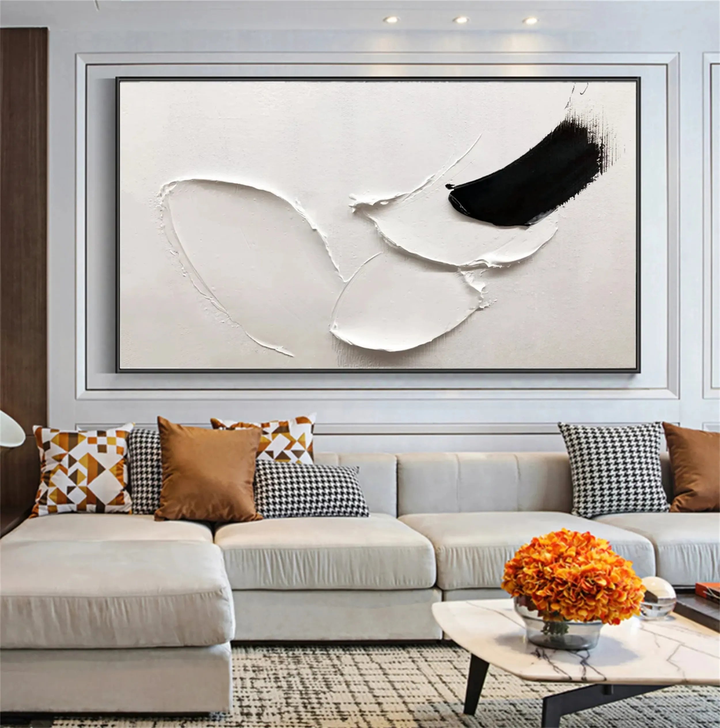 White & Black Minimalist Textured Painting Canvas #MM209