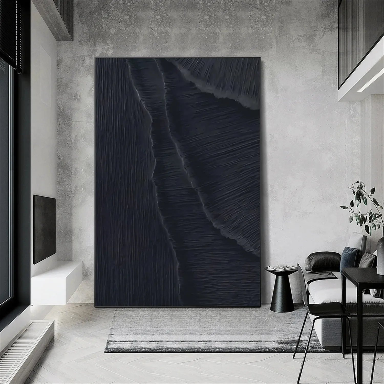 Black Plaster Art Minimalist Textured Painting #MZ099