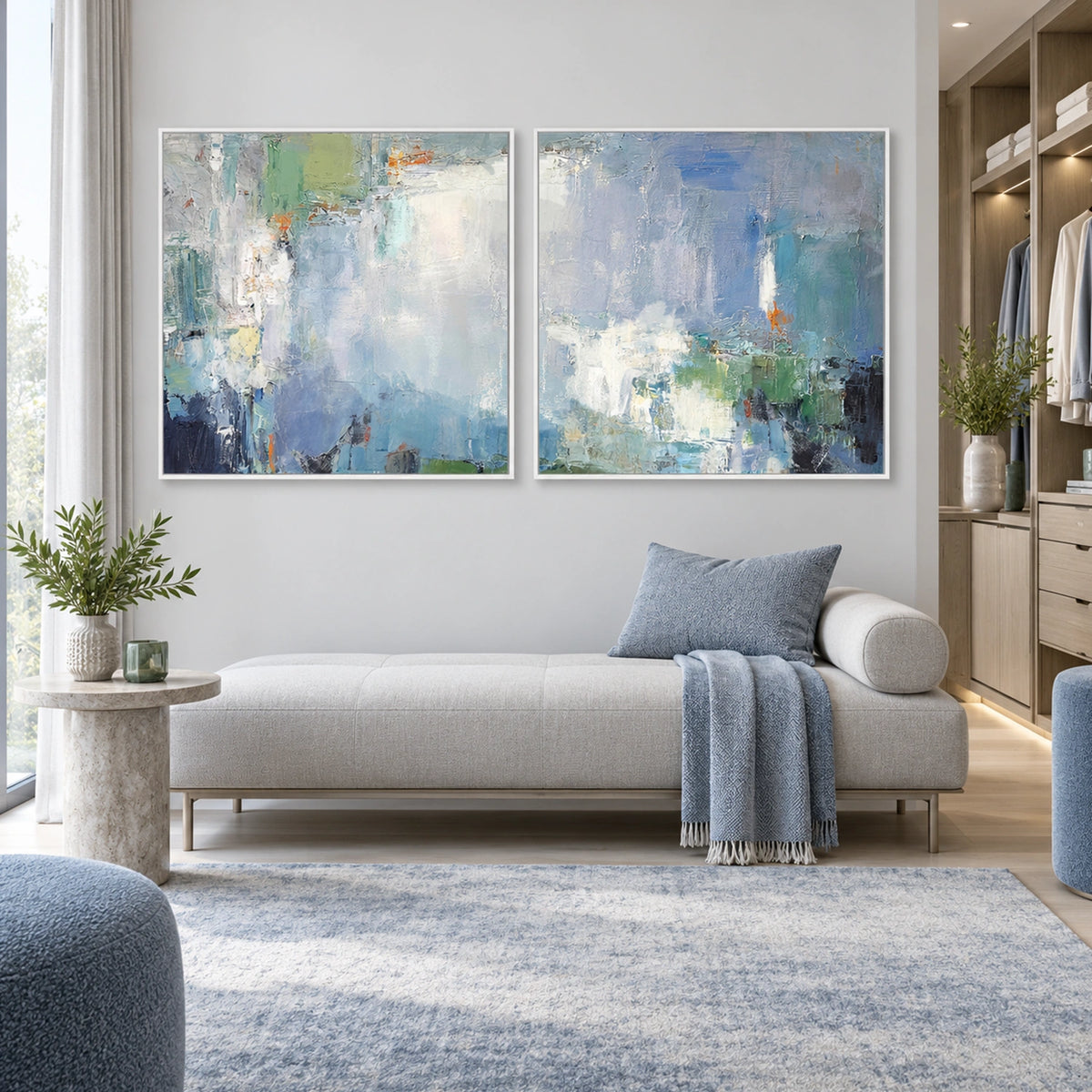 Blue Abstract Wall Art Square Set of 2 #BG157