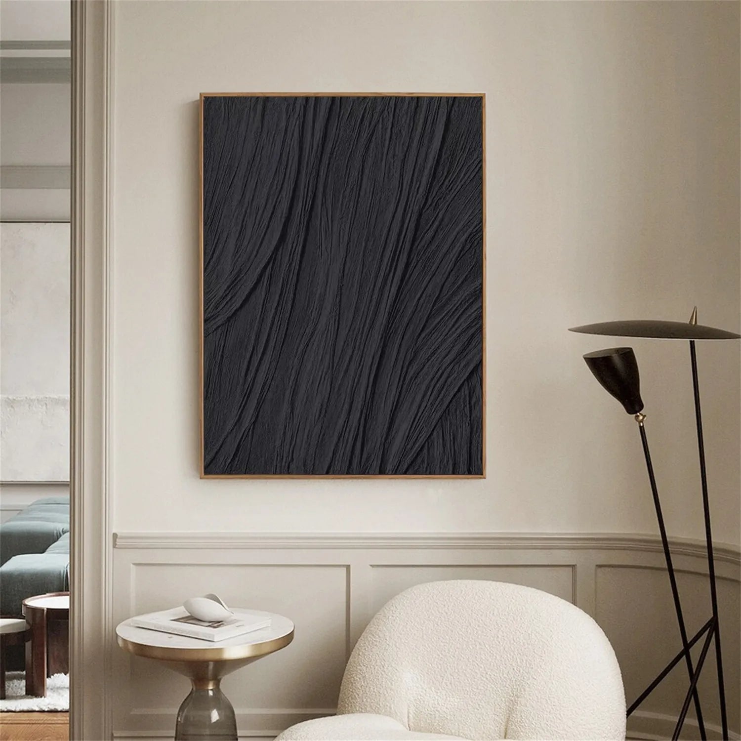 Black Minimalist Textured Painting Canvas #MZ097