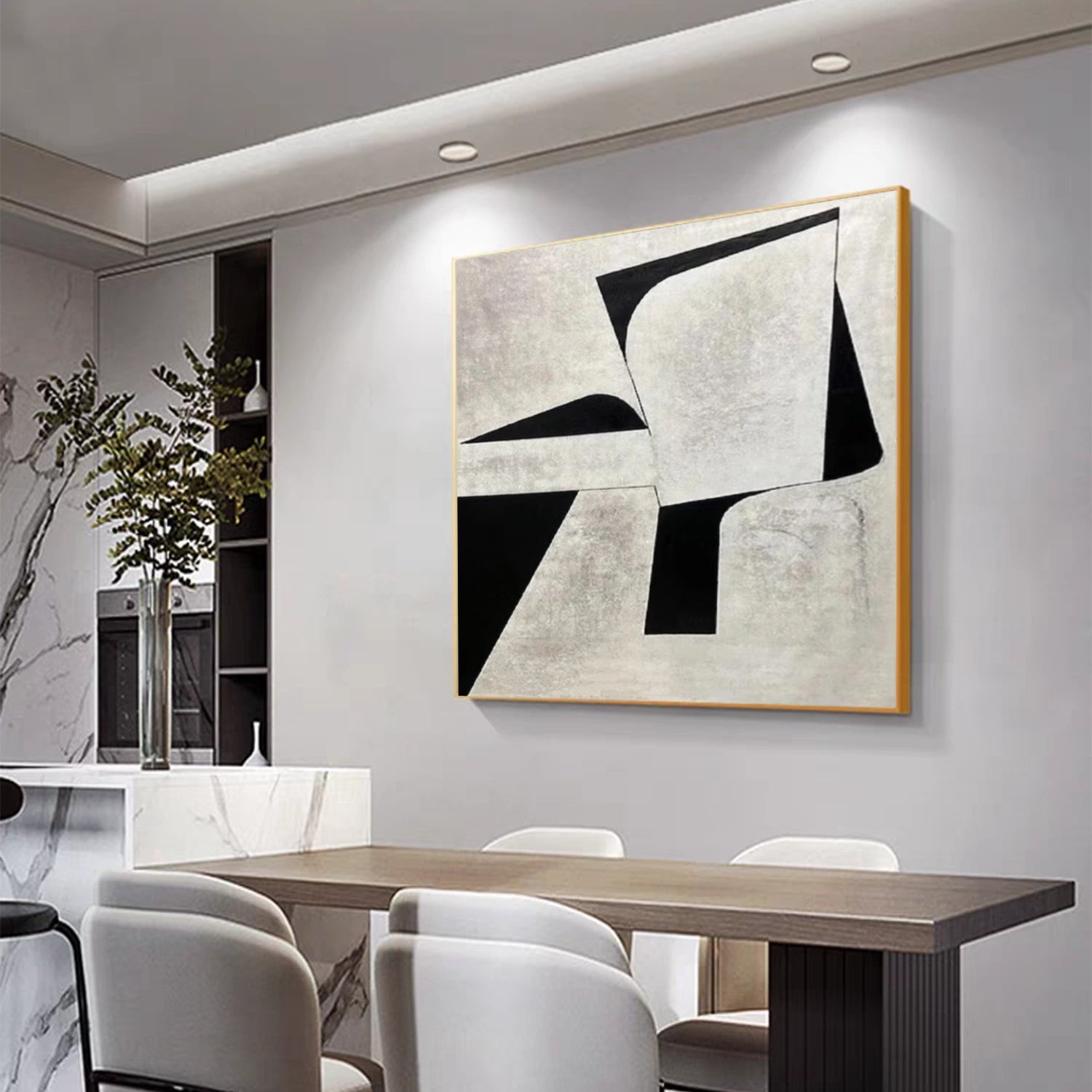 White and Black Minimalistic Canvas Art #MZ151