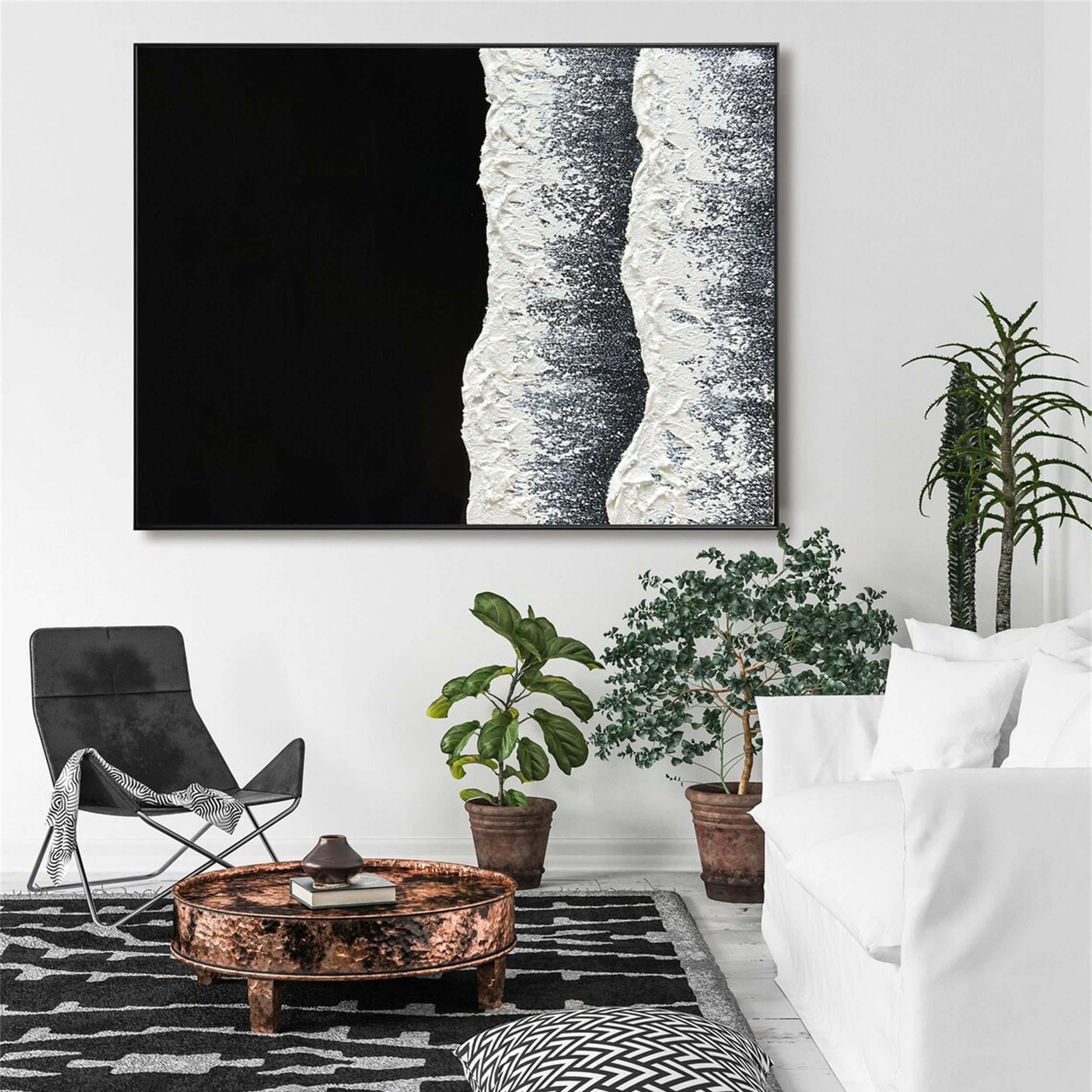 Black White Textured Minimalist Wall Art #MZ057