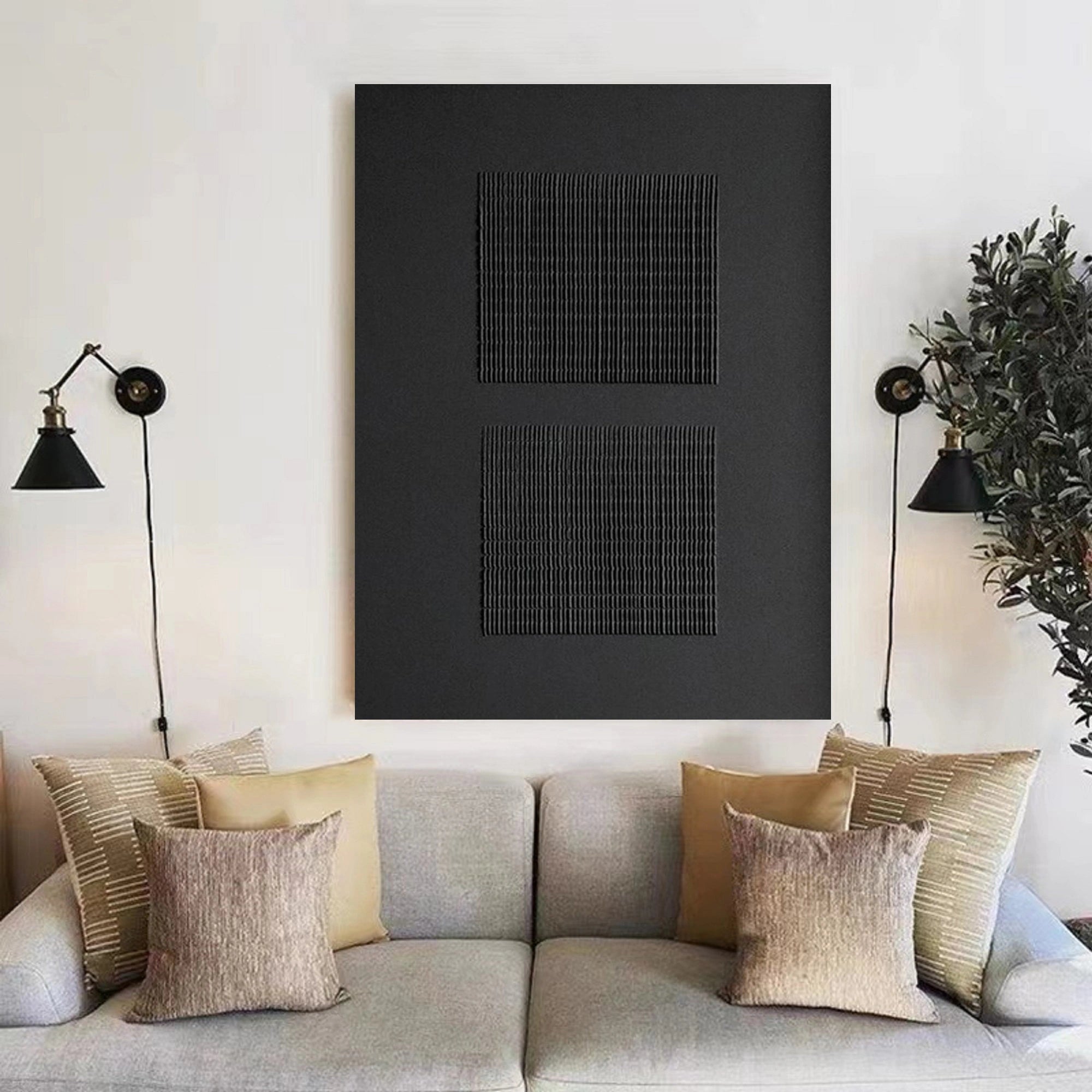 Black Minimalist Textured Painting Canvas #MZ012