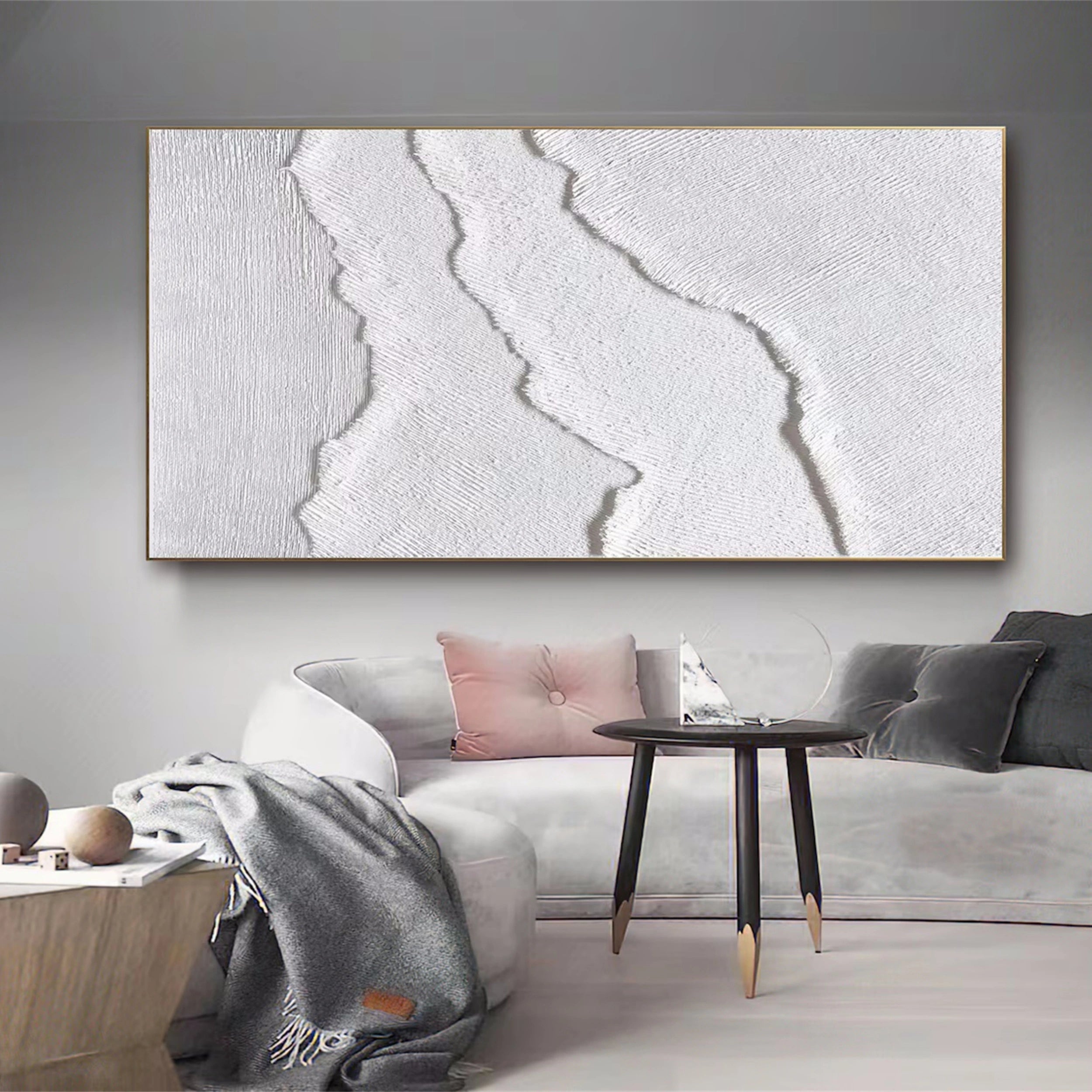 White Minimalist Textured Painting Canvas #MM127