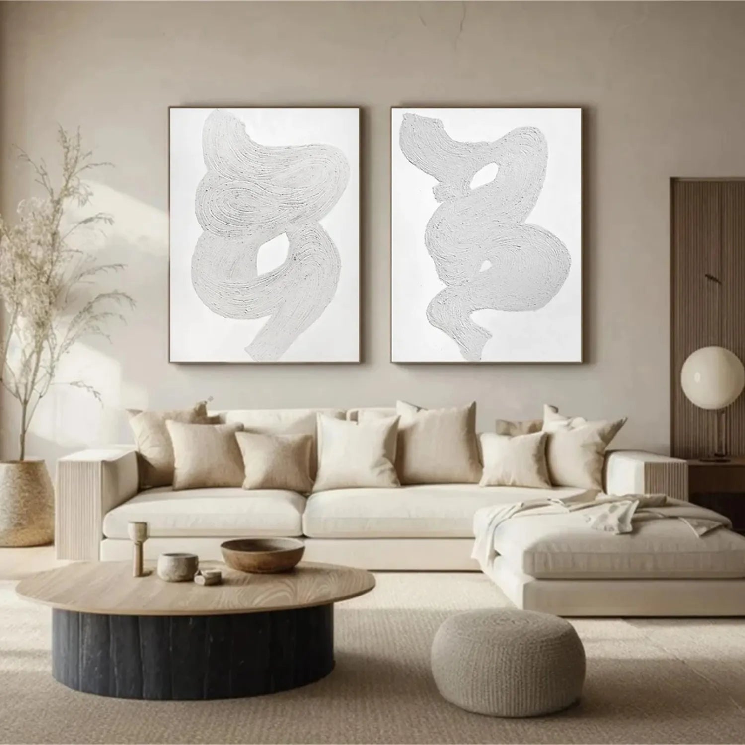 White Minimalist Textured Paintings Canvas Set of 2 #MM276