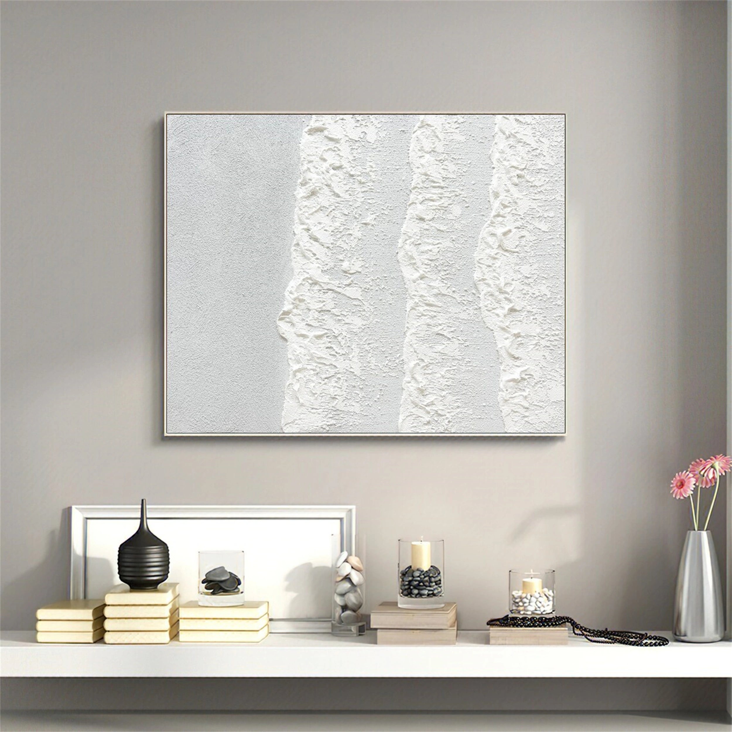 White Minimalist Textured Painting Canvas #MM128