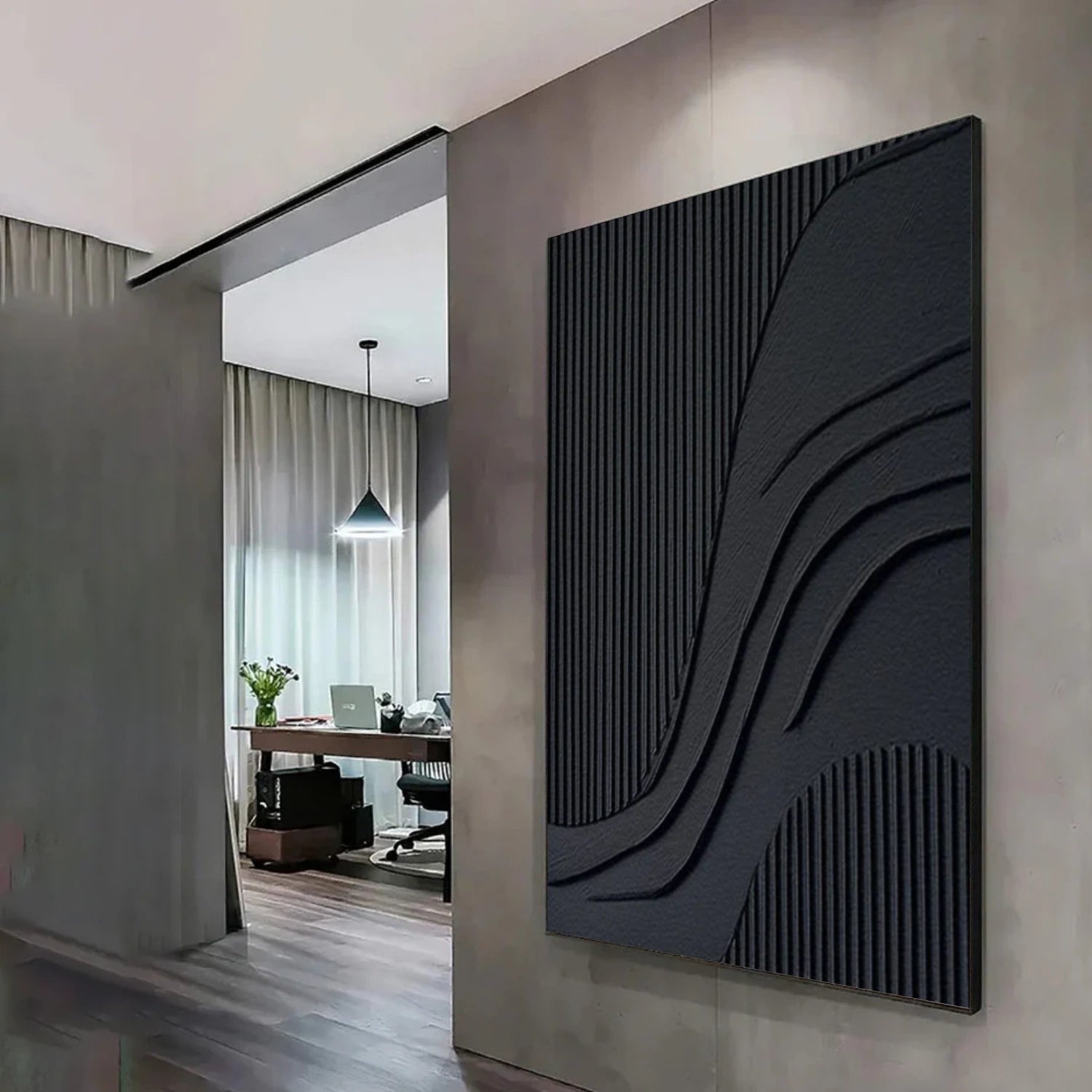 Black Minimalist Textured Canvas Art #MZ155