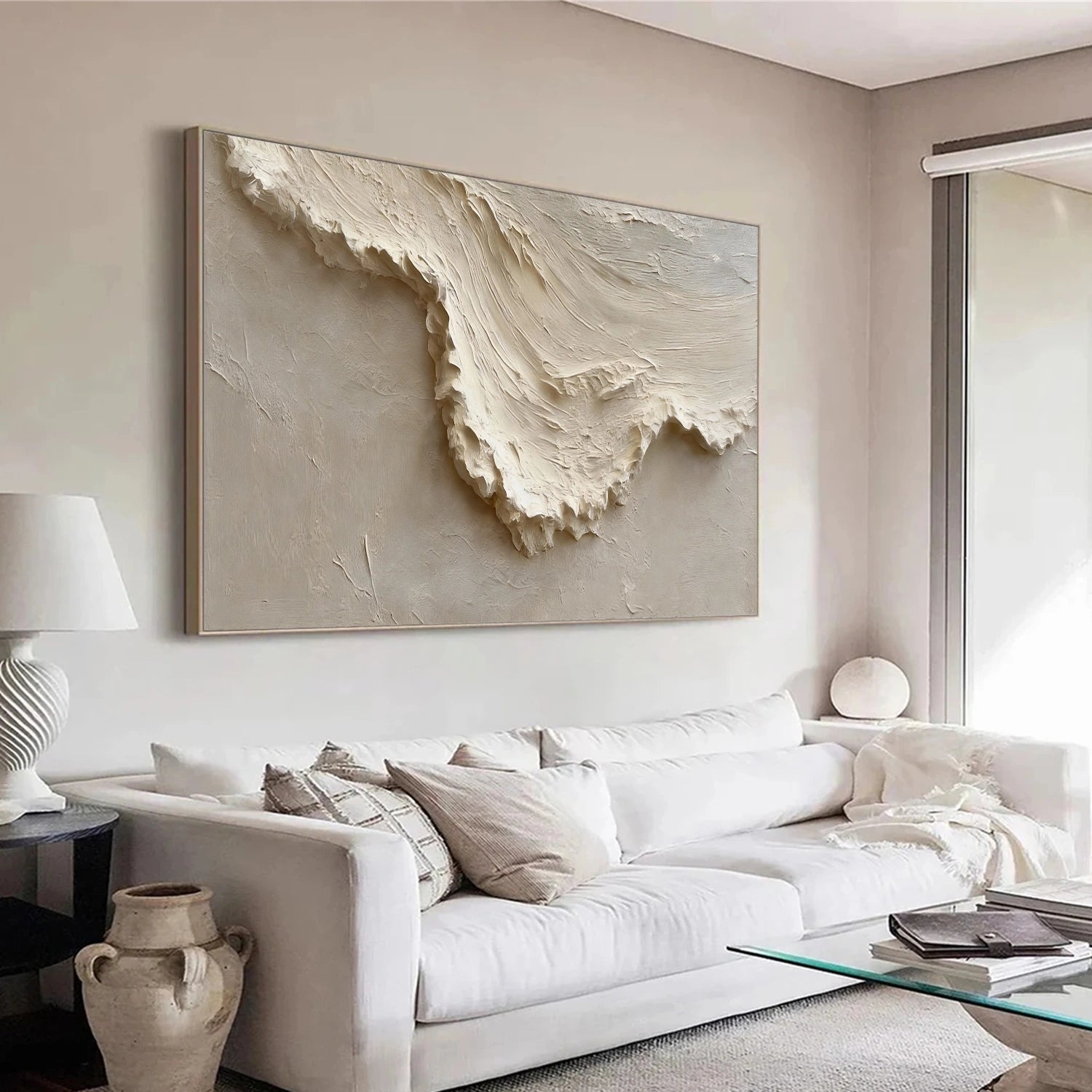 Beige Ocean And Sky Abstract Texture Canvas Art #OS371