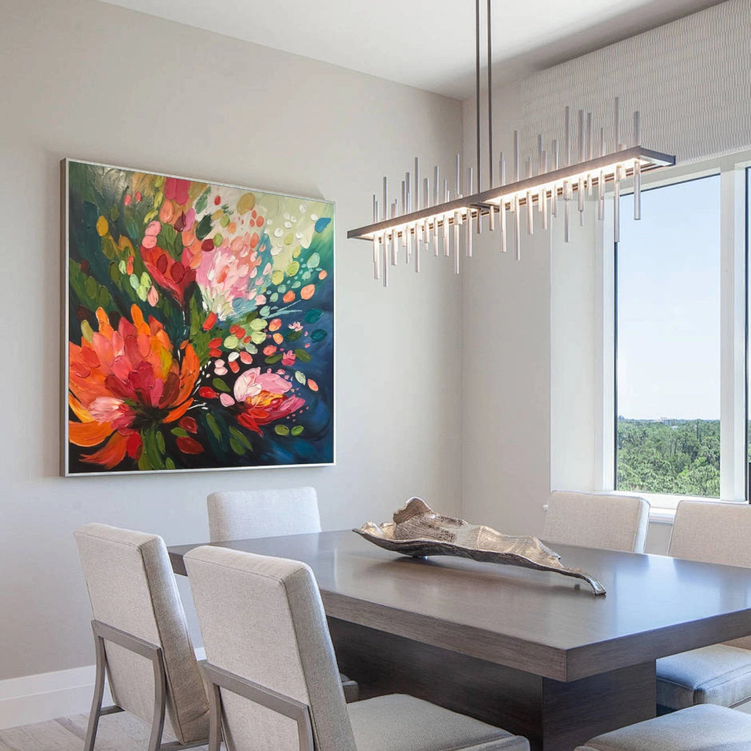 Colorful Flower & Tree Abstract Texture Canvas Art #FT 310