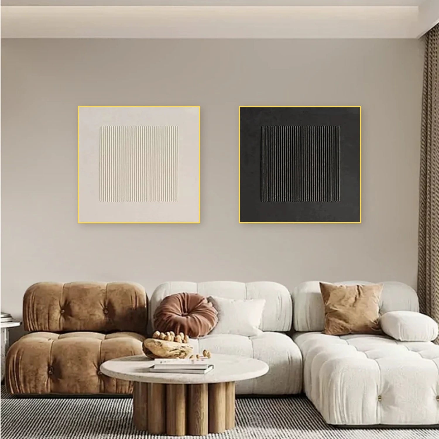 Beige & Black Wabi Sabi Texture Square Set of 2 Wall Art #WS322