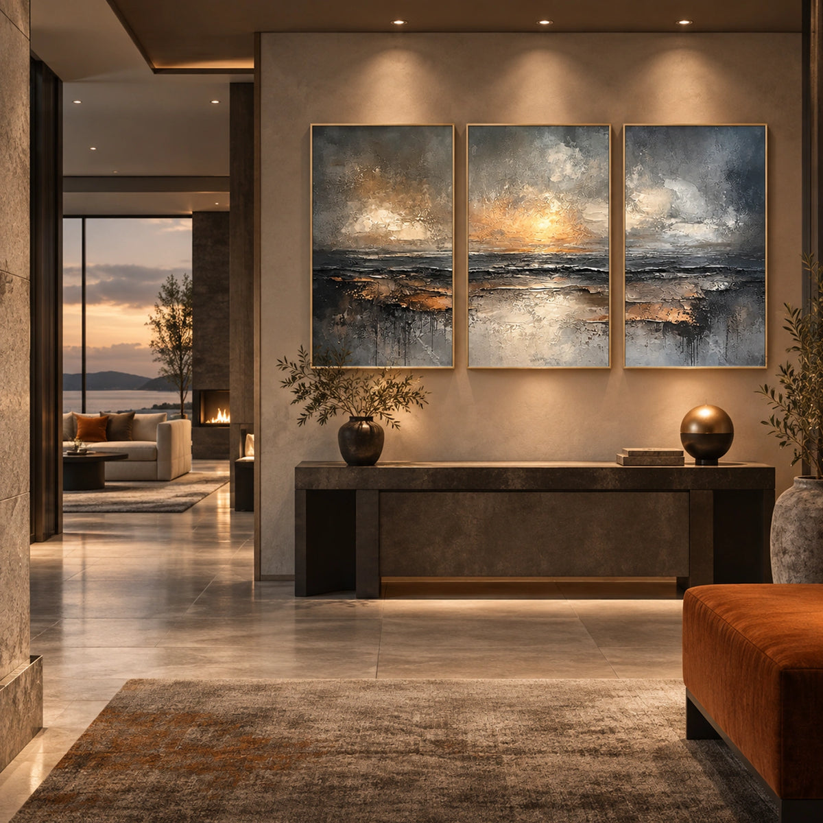 Ocean And Sky Abstract Canvas Art Set of 3 #OS477