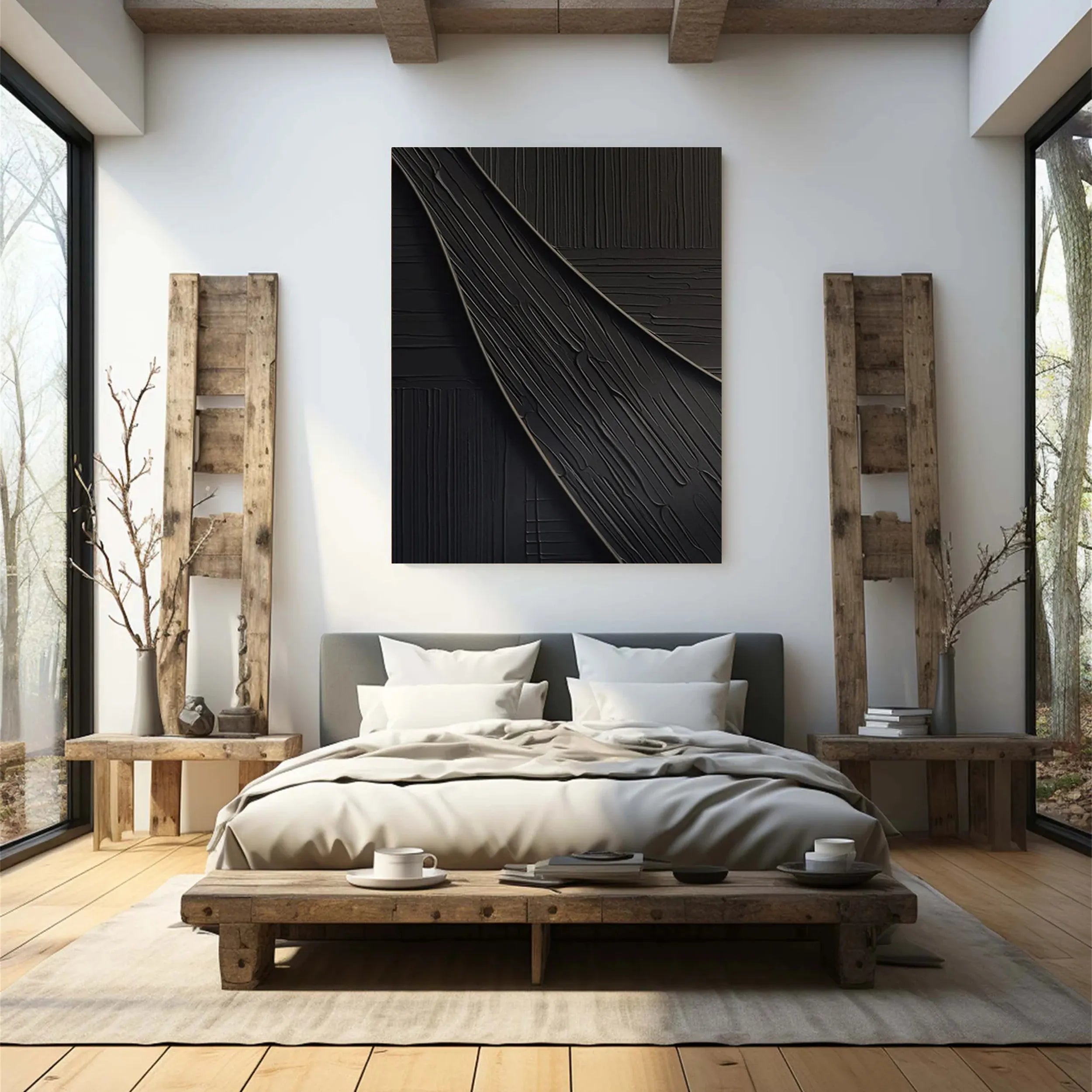 Black Plaster Art Minimalist Textured Painting #MZ112