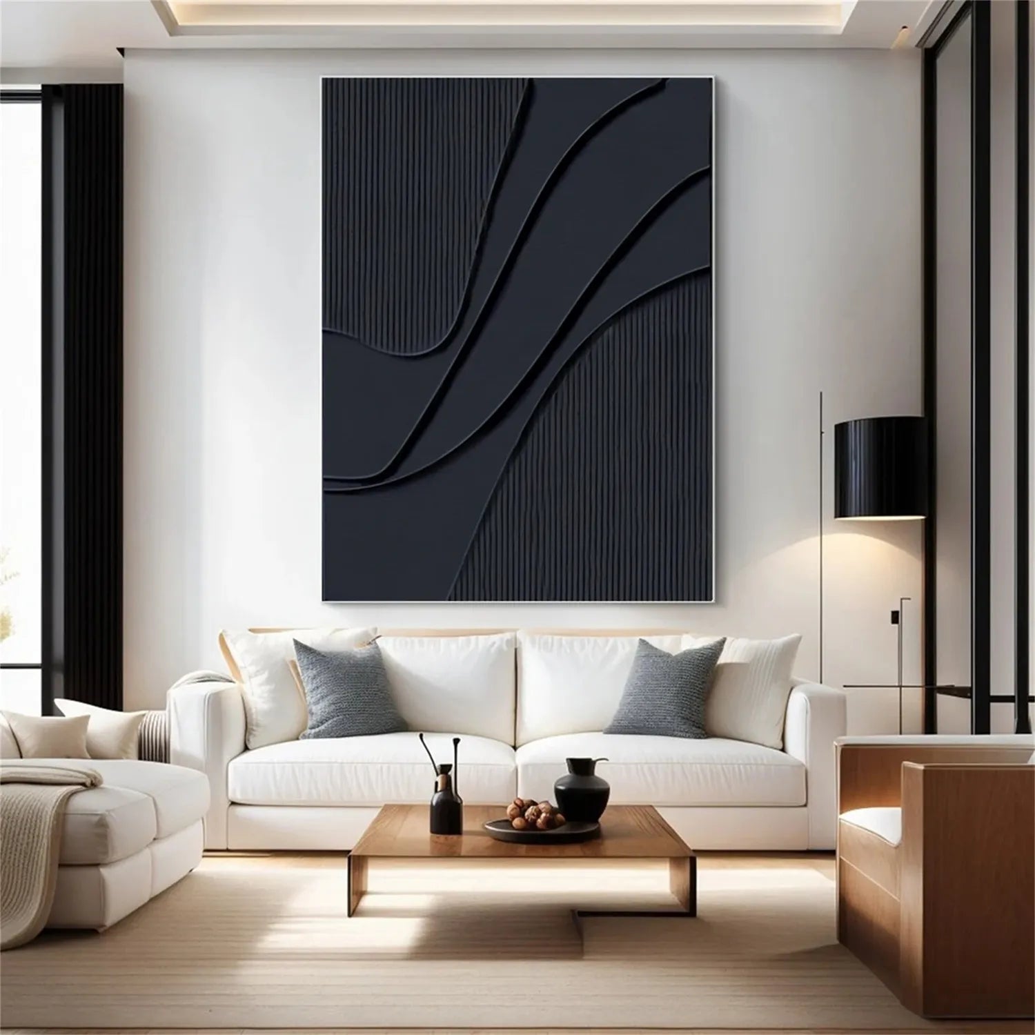 Black Minimalist Textured Painting Canvas #MZ092
