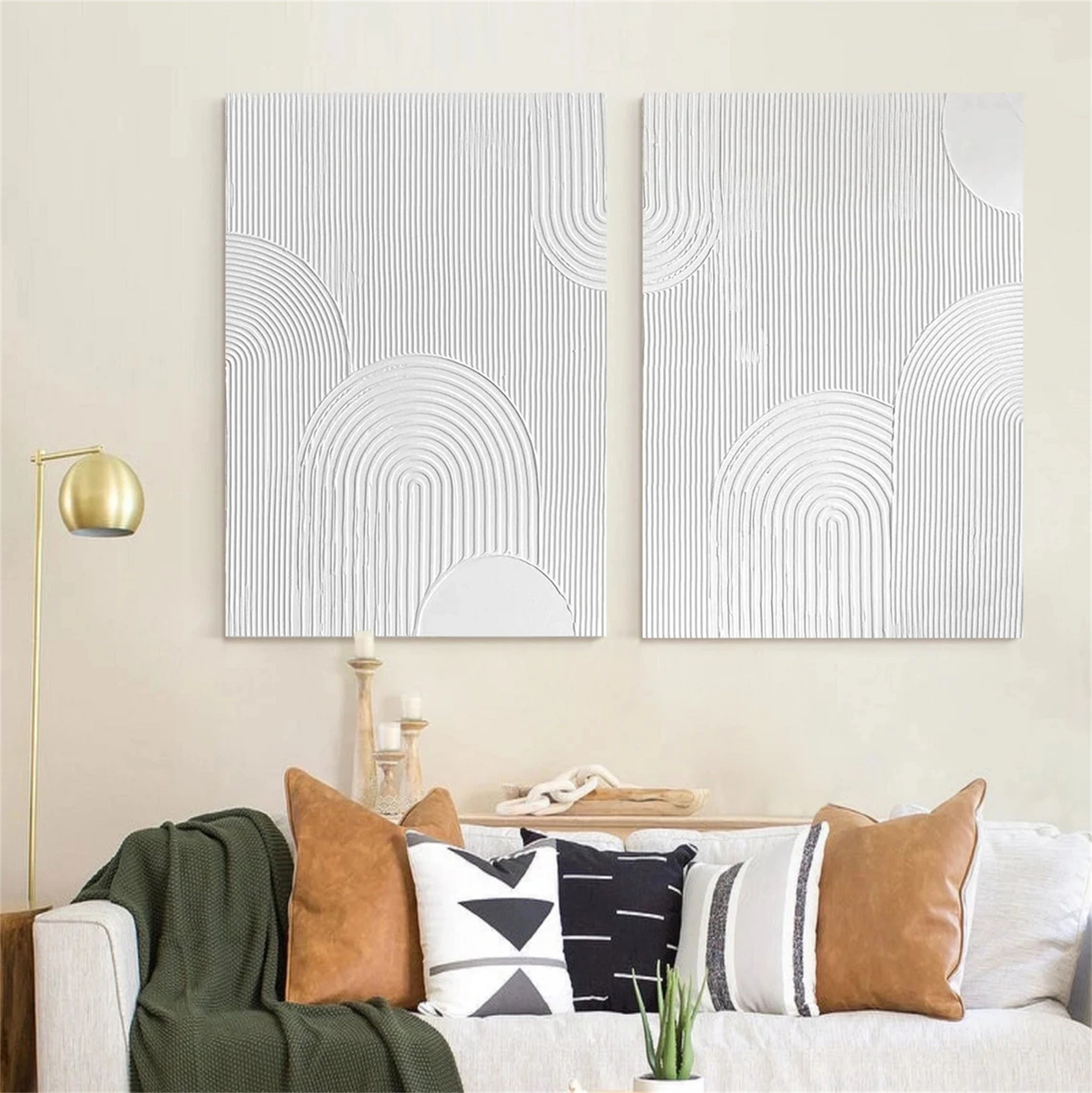 White Minimalist Textured Paintings Canvas Set of 2 #MM150