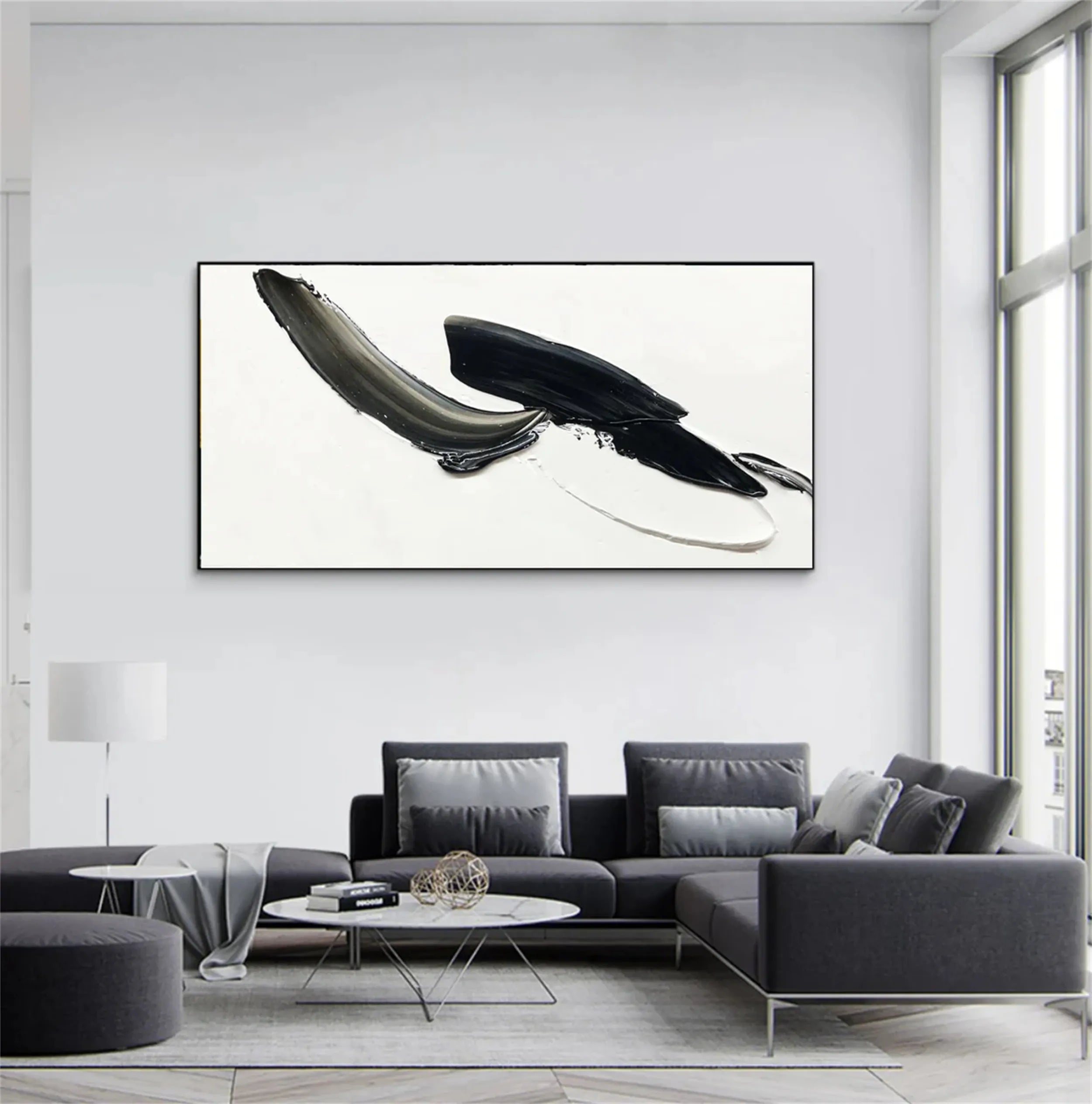 White & Black Minimalist Textured Painting Canvas #MM210