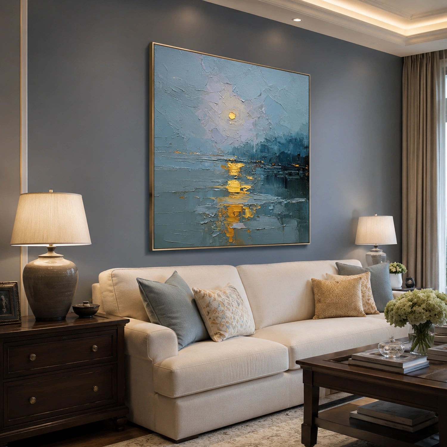 Ocean And Sky Abstract Canvas Art #OS432