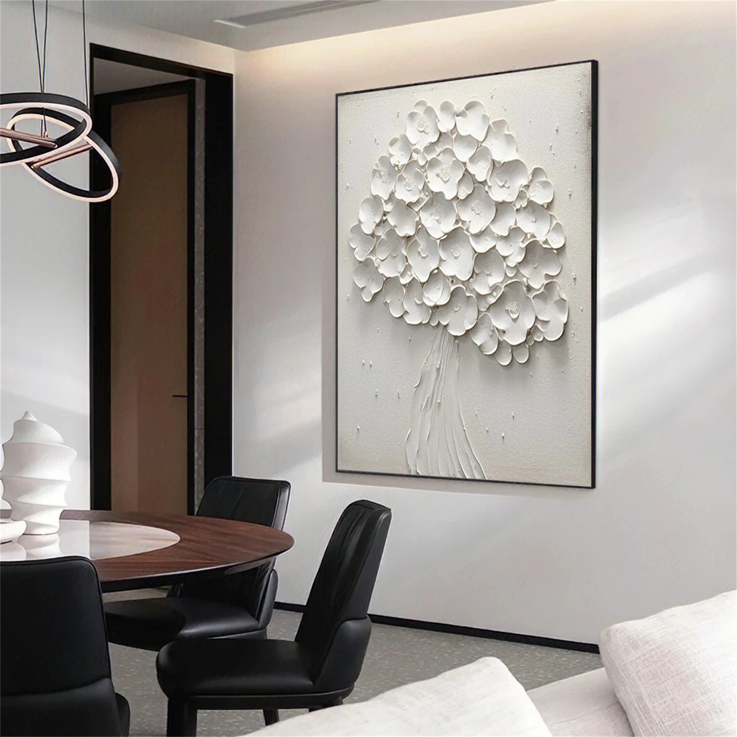 White Flower & Tree Abstract Texturte Canvas Art #FT 241