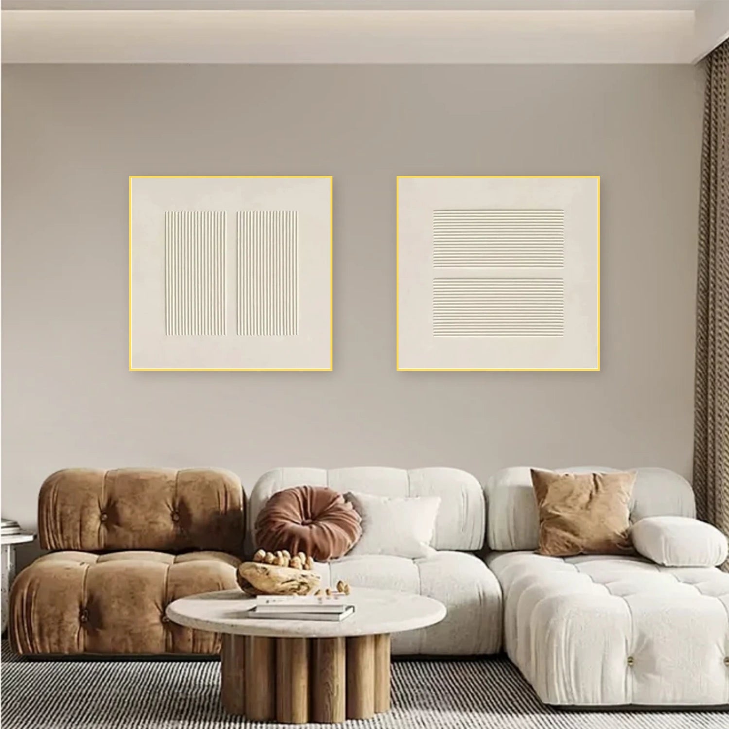 Beige Abstract Textured Square Set of 2 Wall Art #BB171