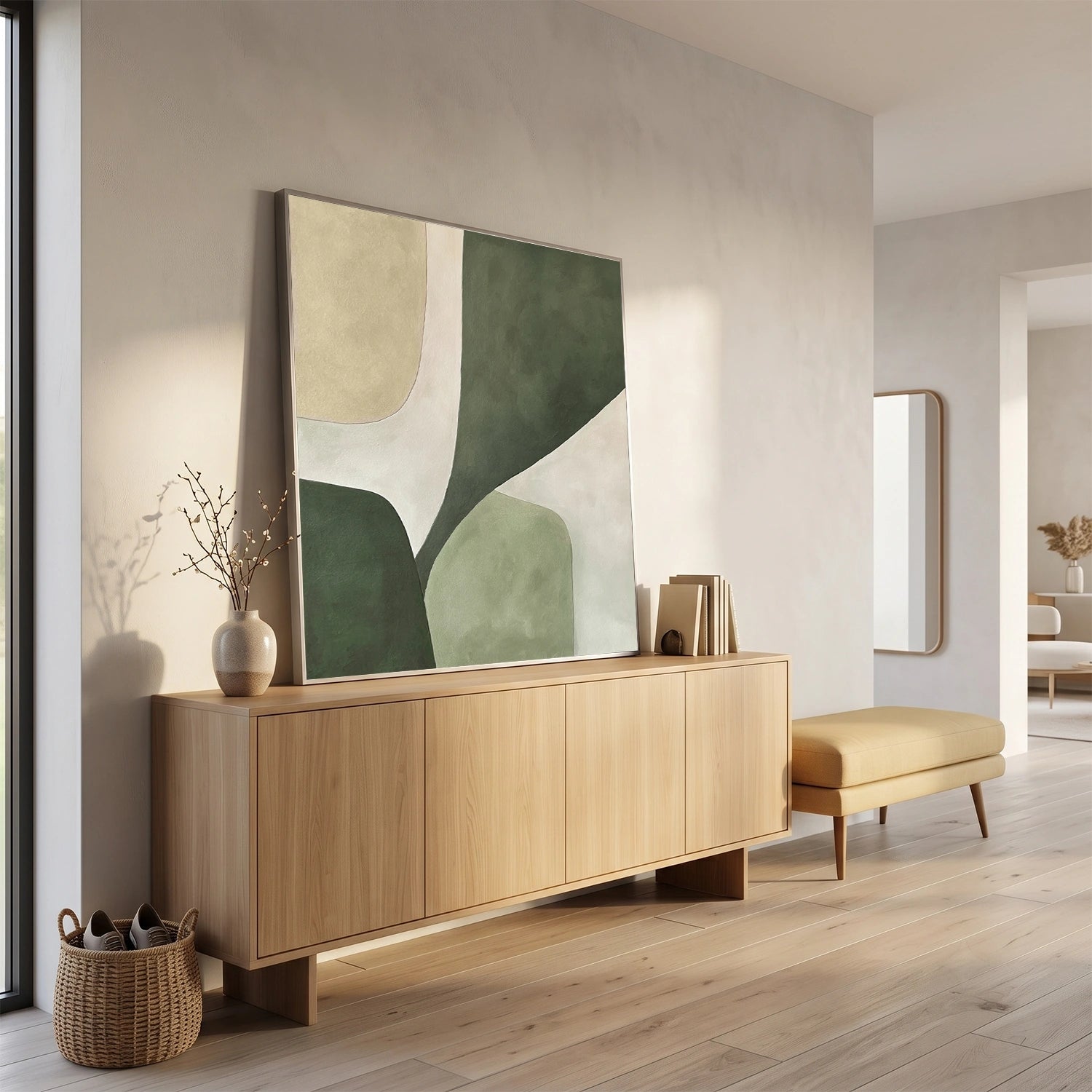 Beige & Green Abstract Wall Art #BG145