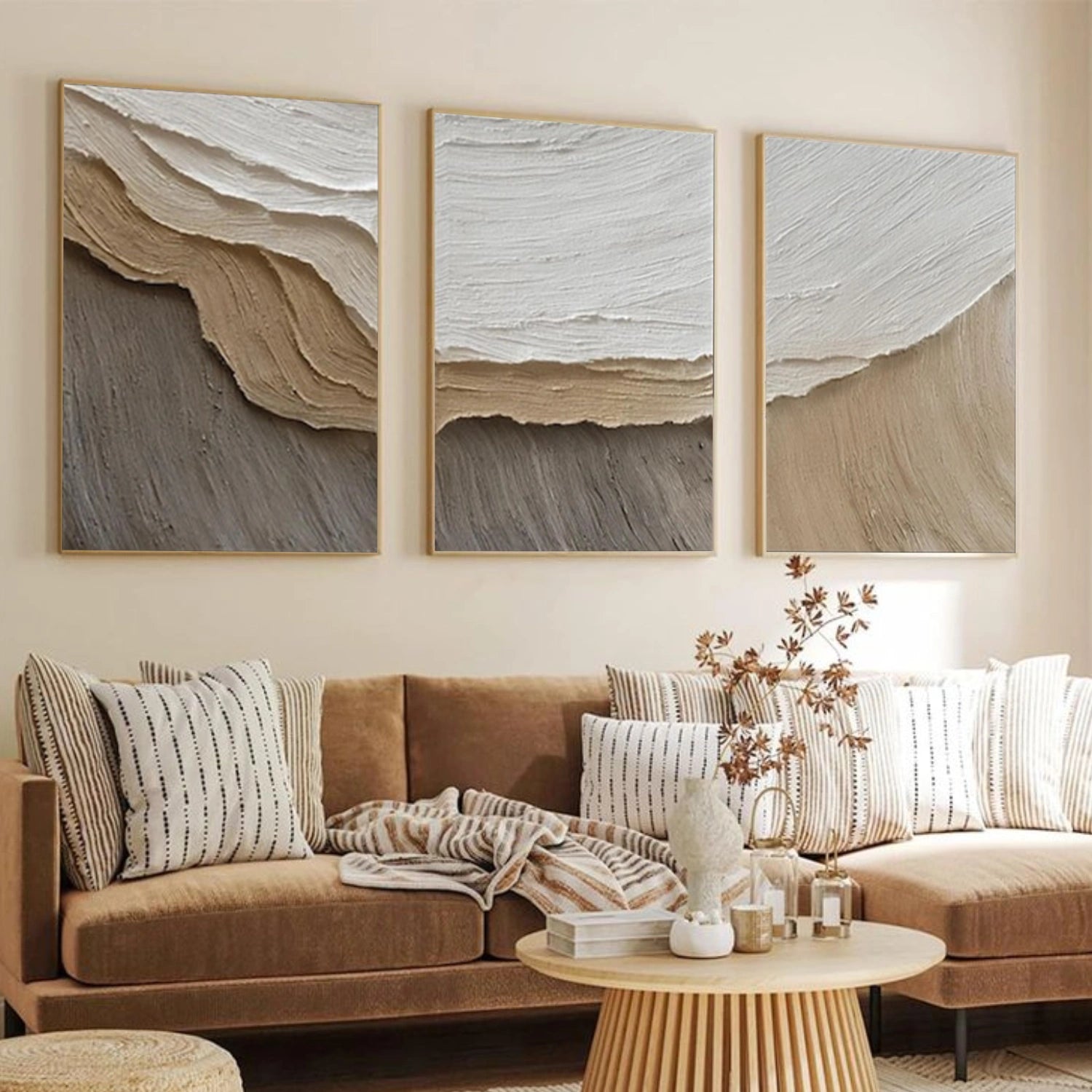 Beige Minimalist Texture Canvas Set of 3 # MM414
