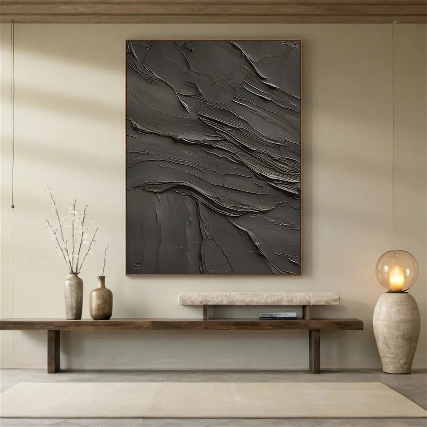 Black Plaster Art Minimalist Textured Painting #MZ111