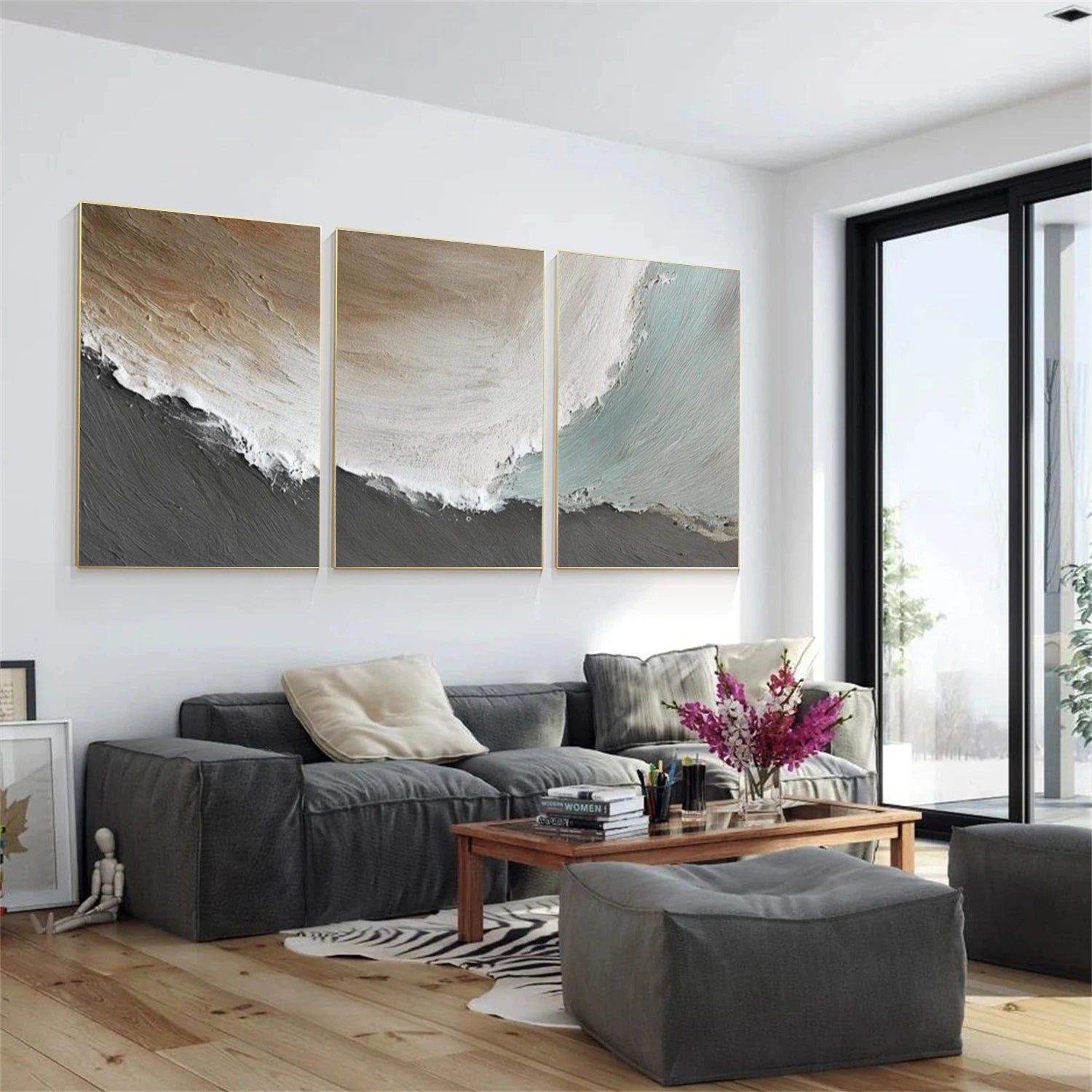 Ocean And Sky Abstract Texture Canvas Art Set of 3 #OS382