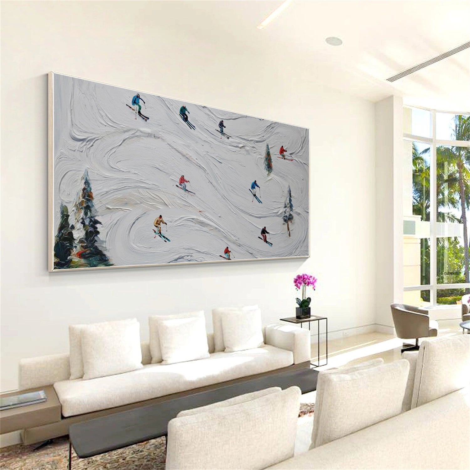 Skiing Sport Art Textured Painting Canvas # SA065