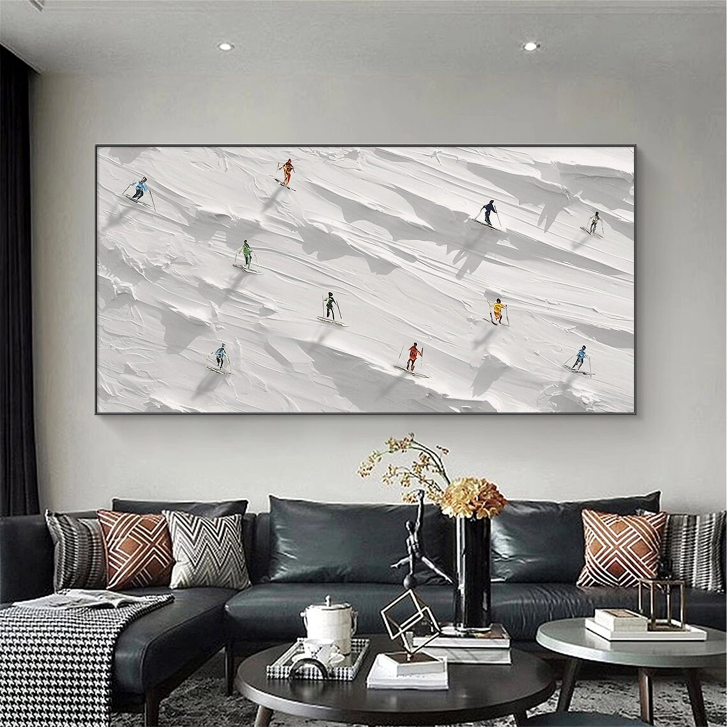 Skiing Sport Art Textured Painting Canvas #MM116