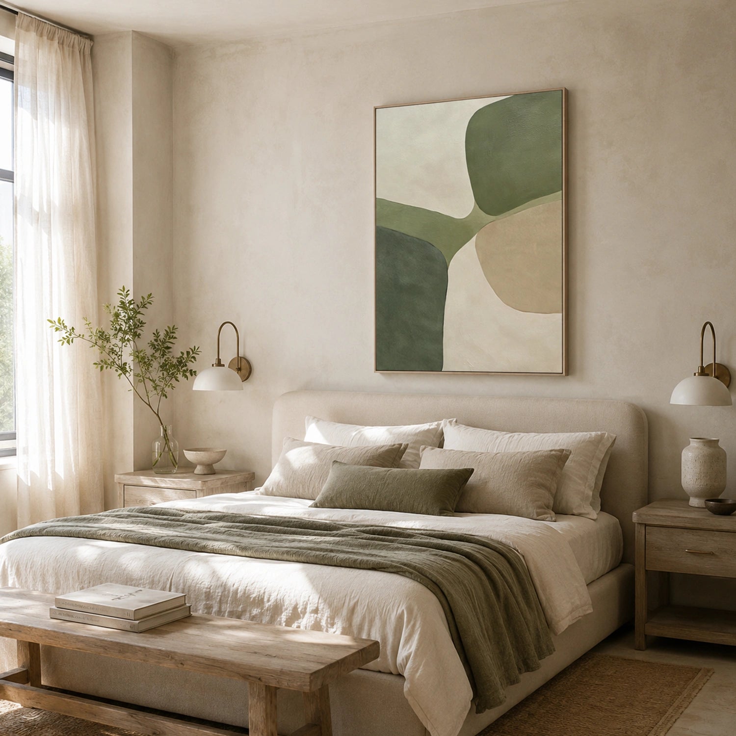Beige & Green Abstract Wall Art #BG149