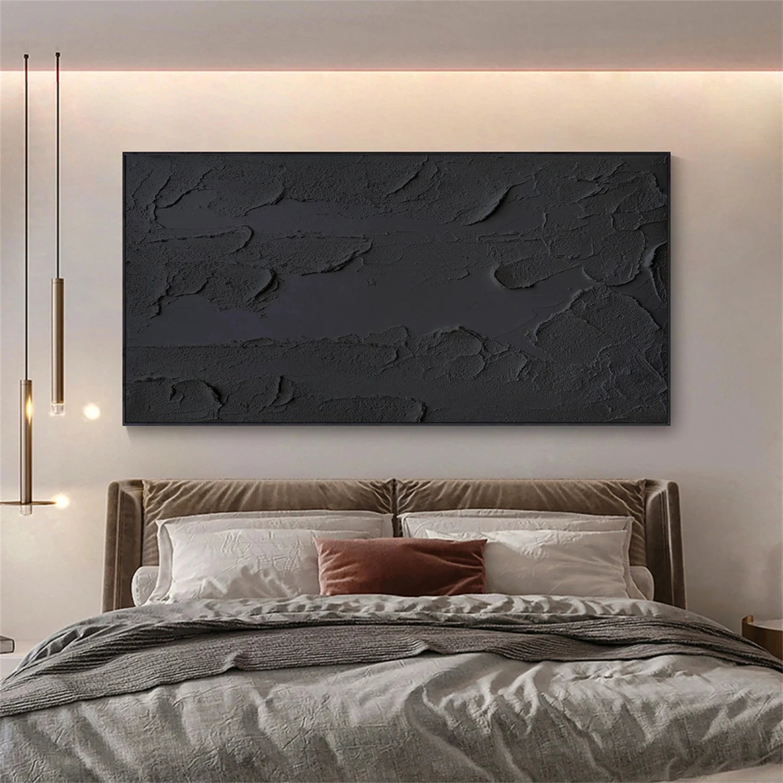 Black Minimalist Textured Painting Canvas #MZ051