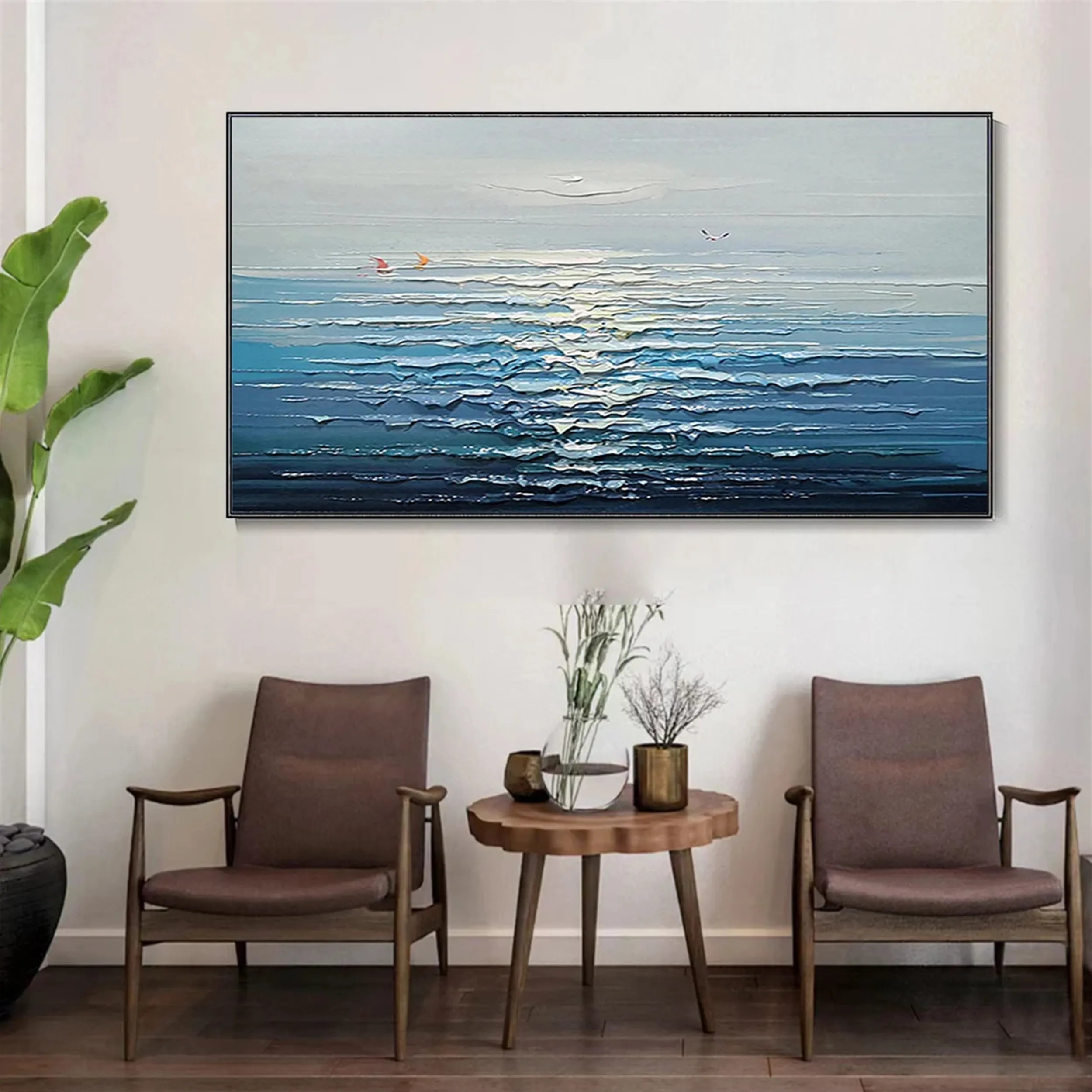 Seascape and Snowy Peak Painting #SP012