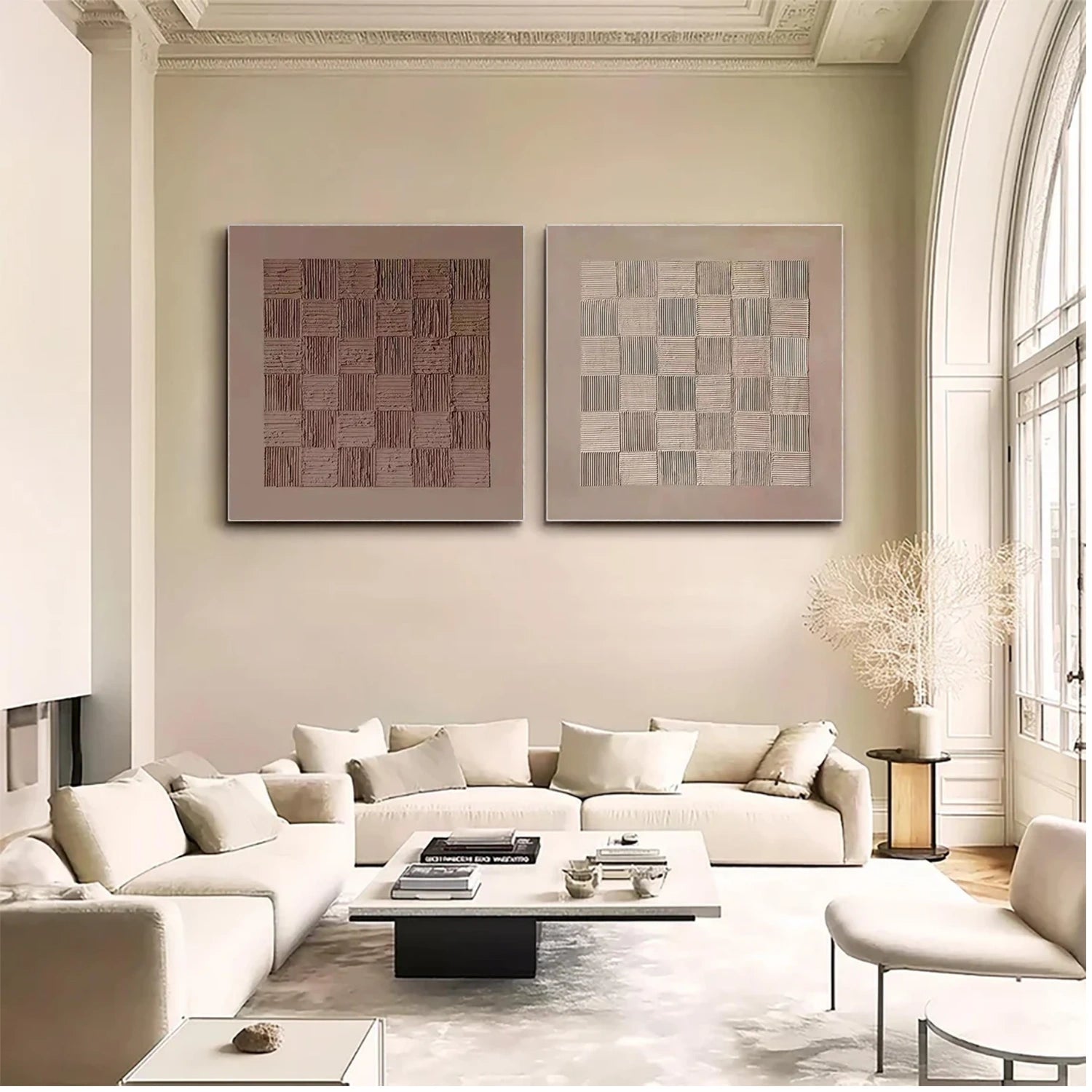 Beige & Brown Abstract Textured Square Set of 2 Wall Art #BB169