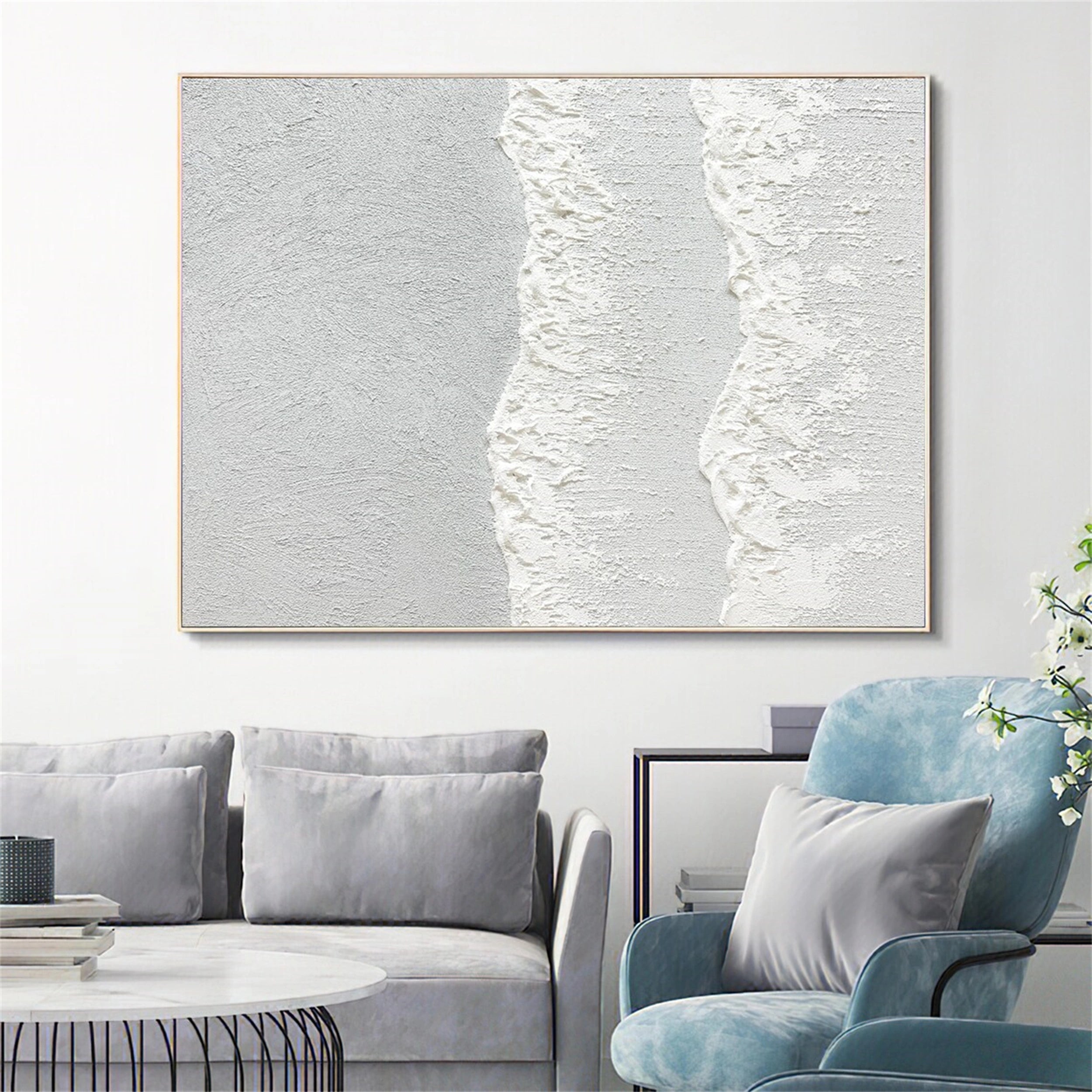 White Minimalist Textured Painting Canvas #MM129