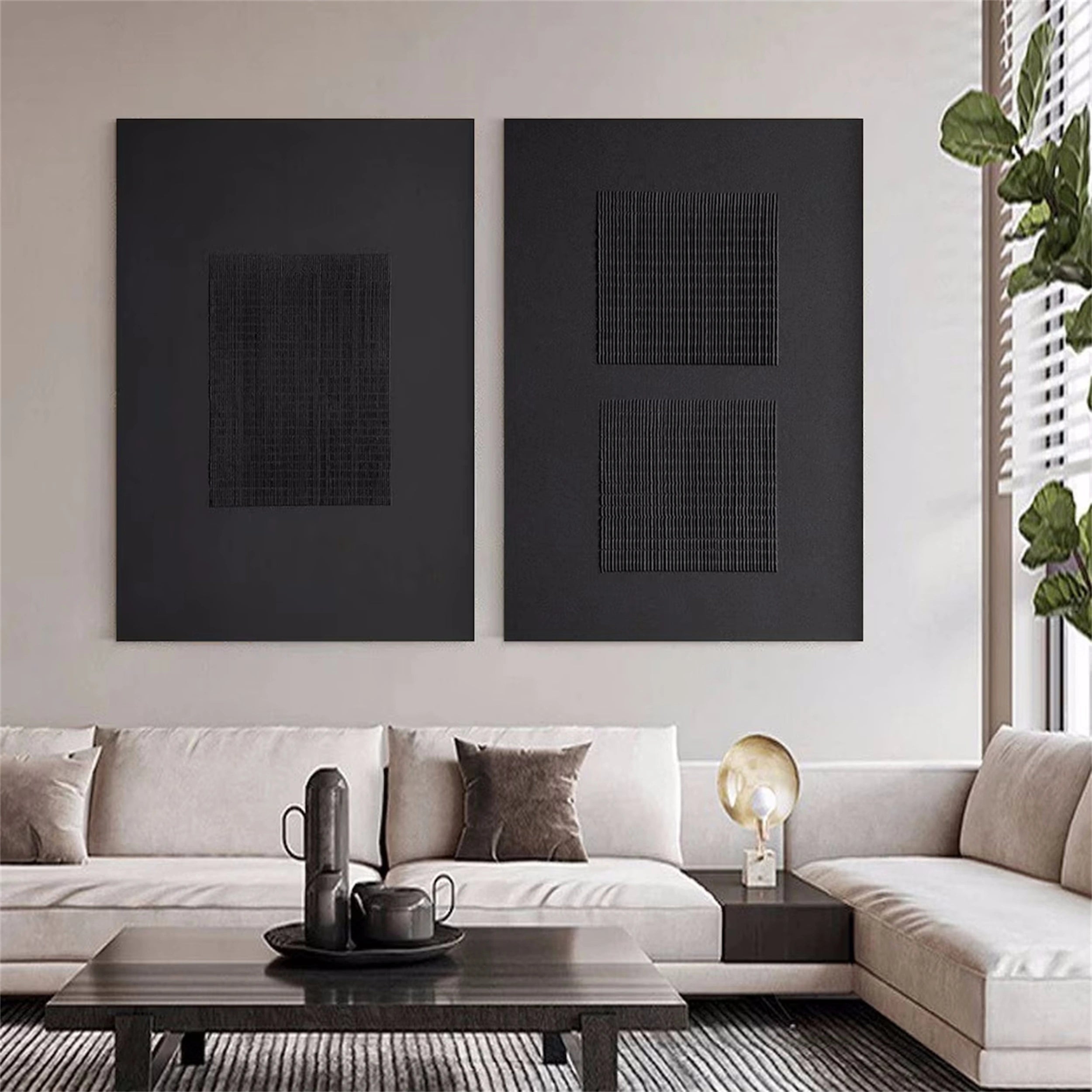 Black Minimalist Textured Paintings Canvas Set of 2 #MZ072