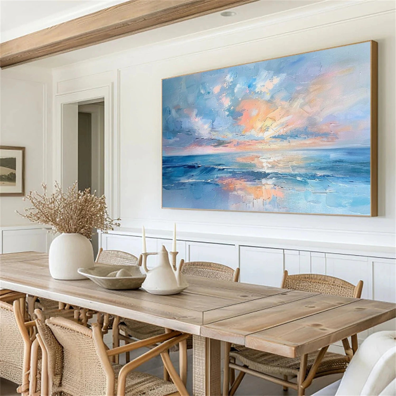 Colorful Ocean And Sky Abstract Textured Canvas Art #OS 298