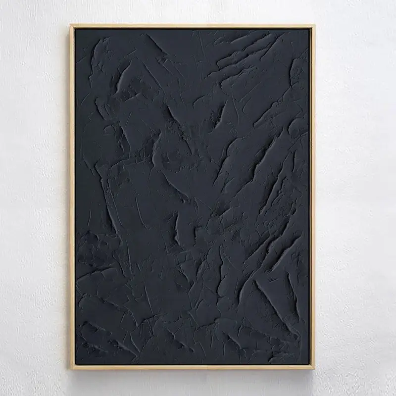 Black Minimalist Textured Painting Canvas #MZ001