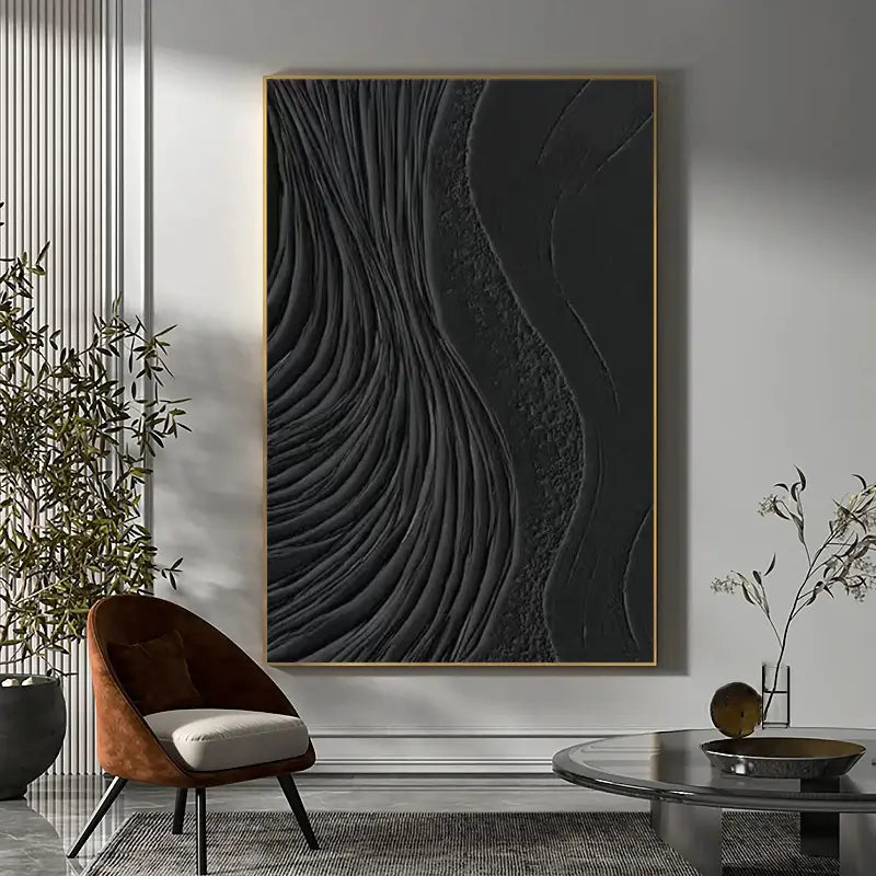 Black Minimalist Textured Painting Canvas #MZ002