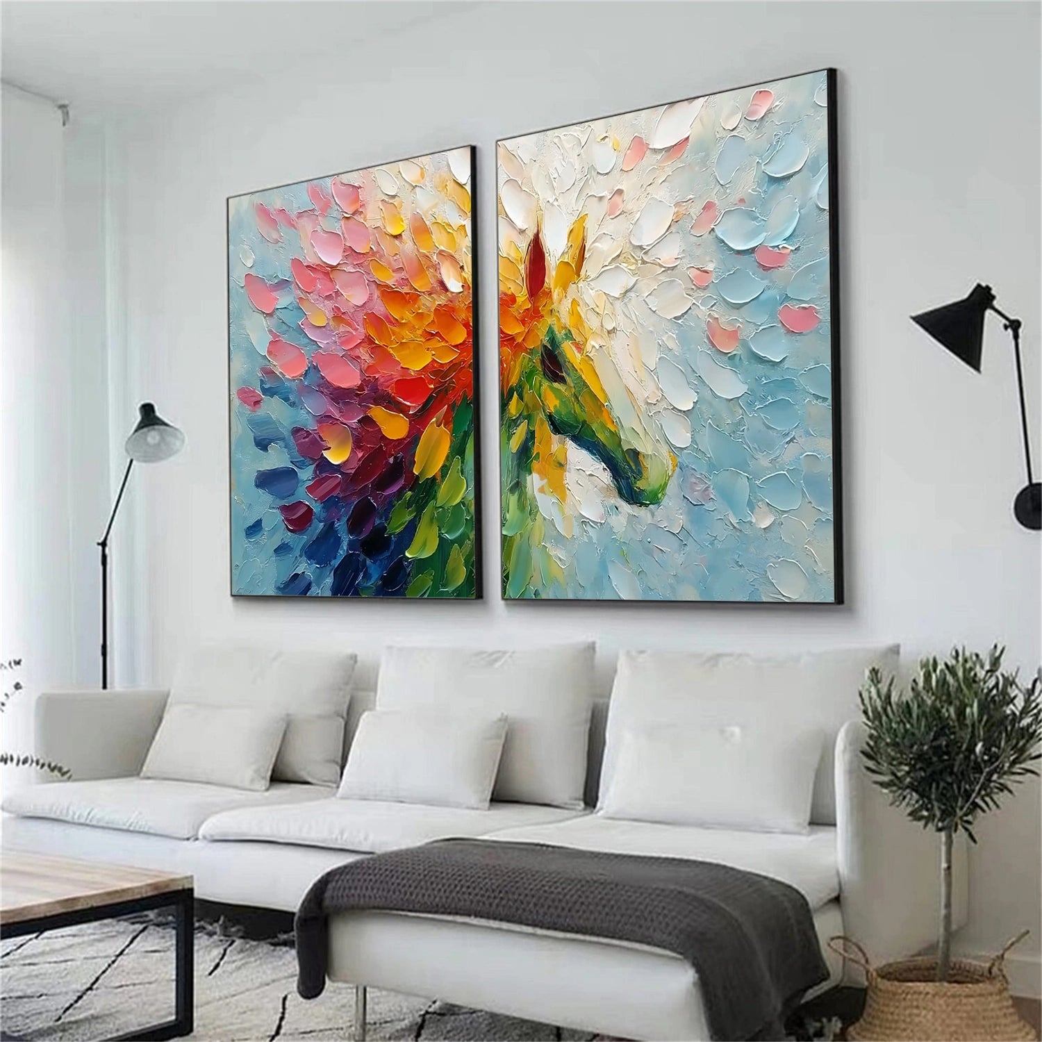 Colorful Abstract Horse Animal Textured Set of 2 Canvas Art #AP186