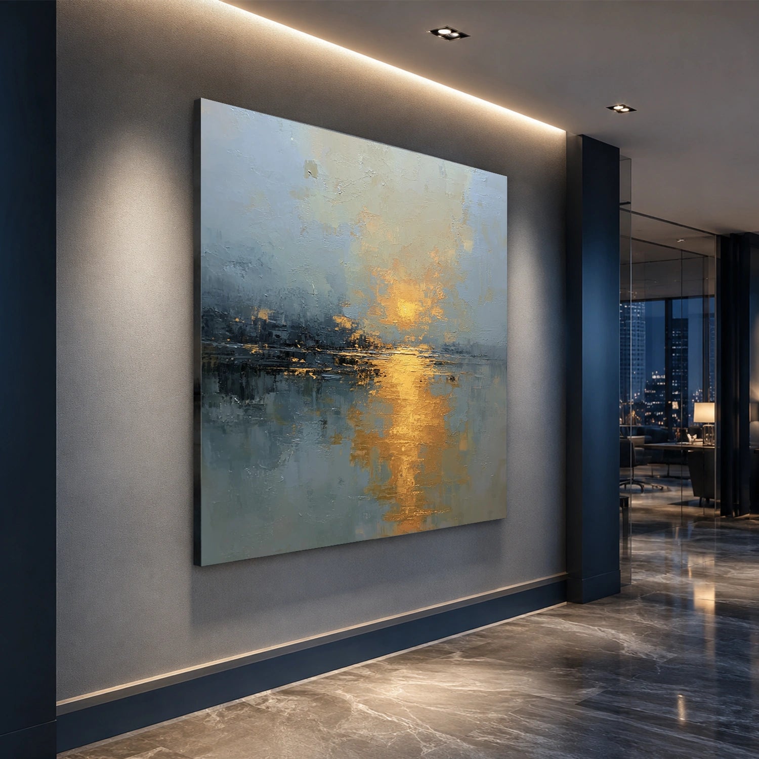 Ocean And Sky Abstract Canvas Art #OS439